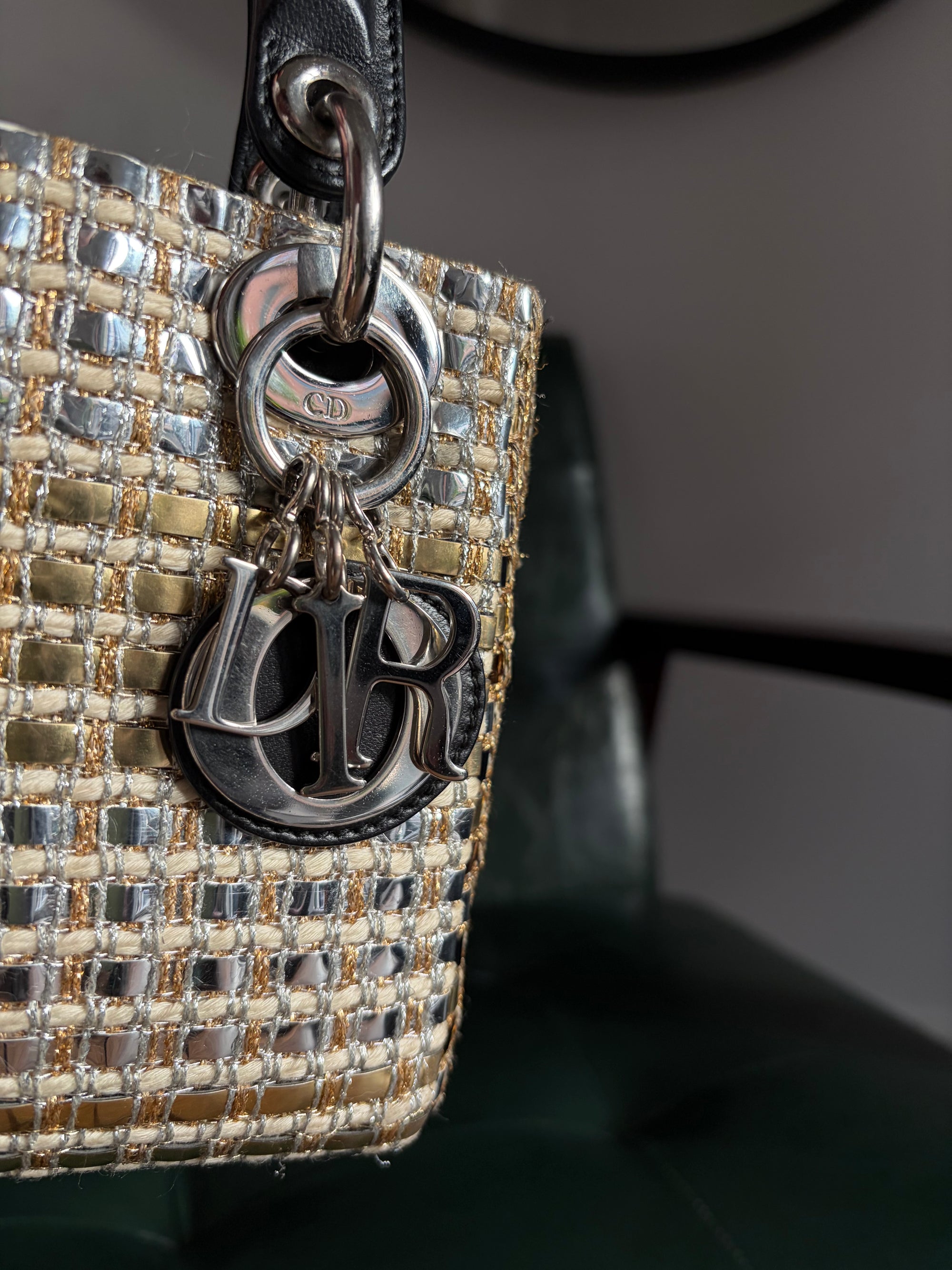 Metallic braided tweed mini Lady Dior bag