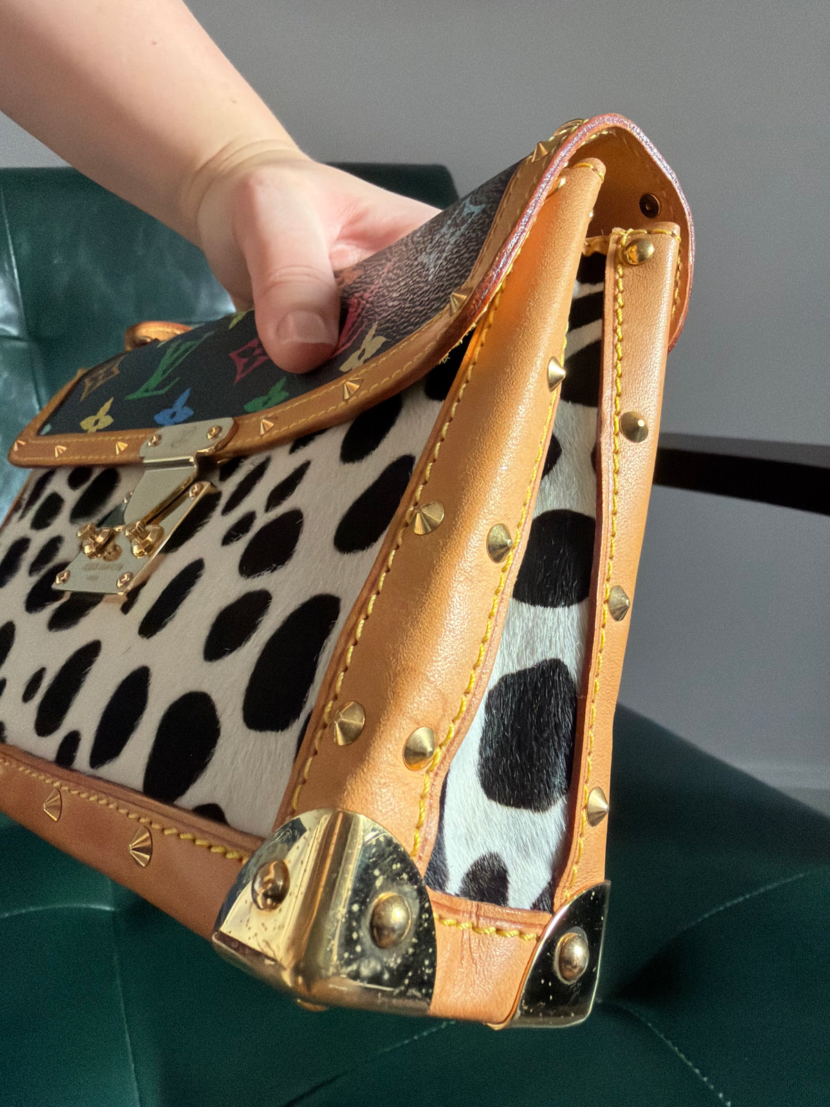 Rare! Louis Vuitton x Takashi Murakami Sac Rabat Monogram Dalmatian Pony Hair Bag
