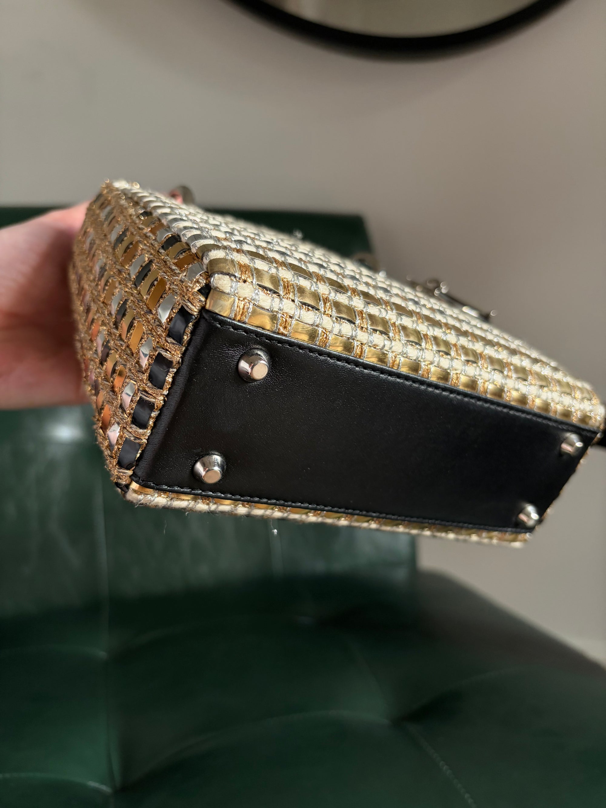 Metallic braided tweed mini Lady Dior bag