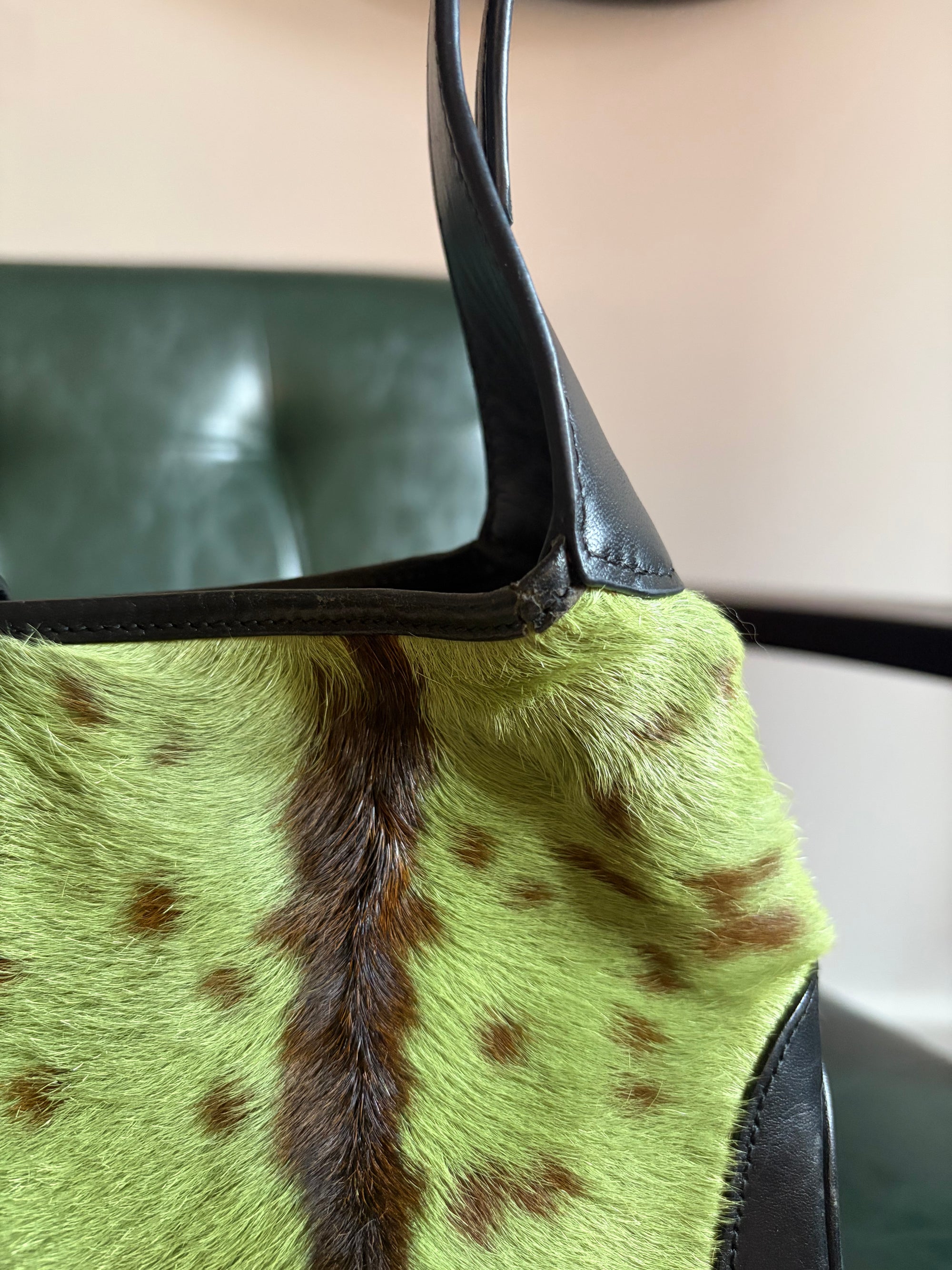 Vintage Gucci Jackie Shoulder Bag in Green and Brown Goat Hair