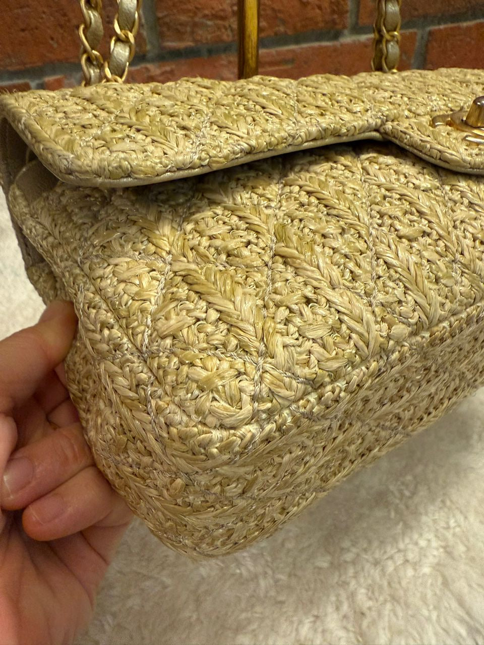 Chanel 18C Raffia Medium Classic Flap Bag Gold Hardware