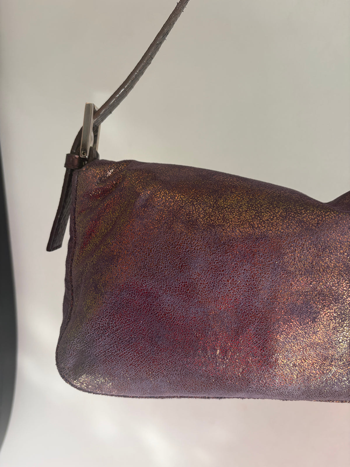 Fendi vintage purple and bronze metallic baguette bag