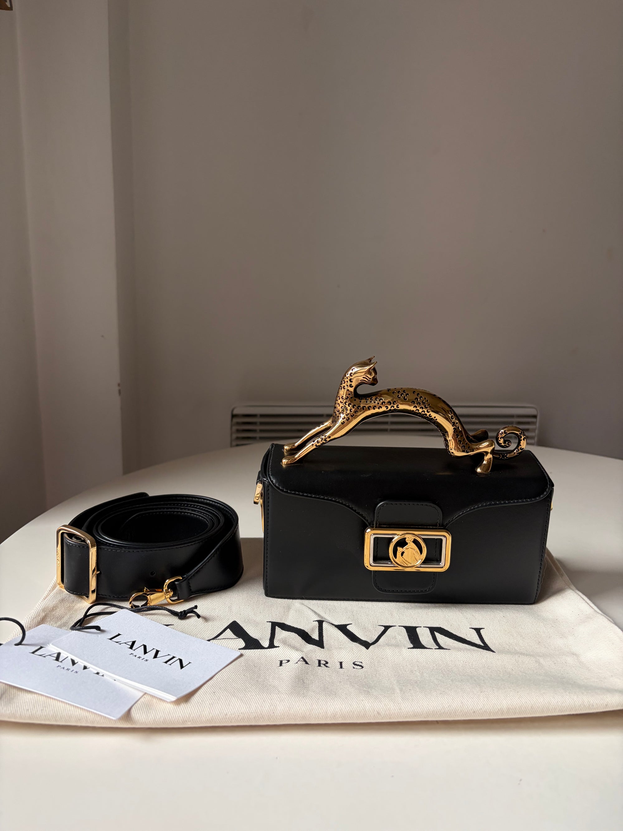 Lanvin nano pencil tote cat bag black and gold