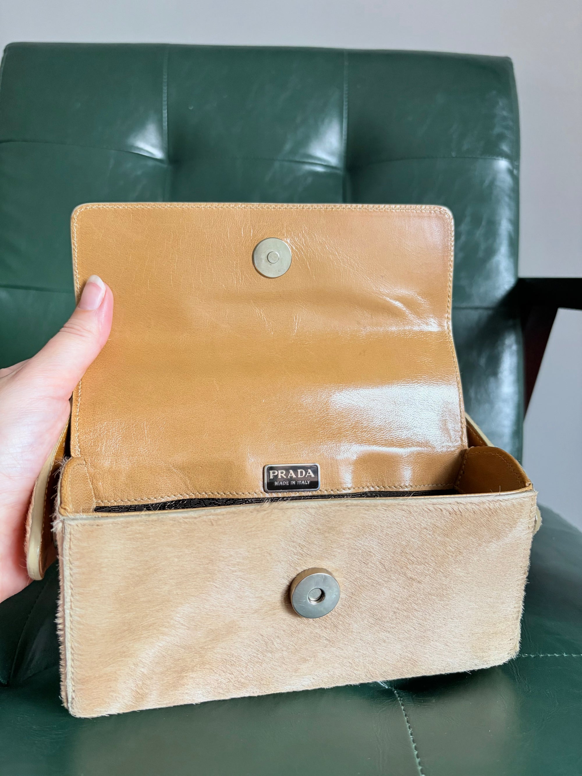 Prada Beige Pony Hair Mini Top Handle Bag