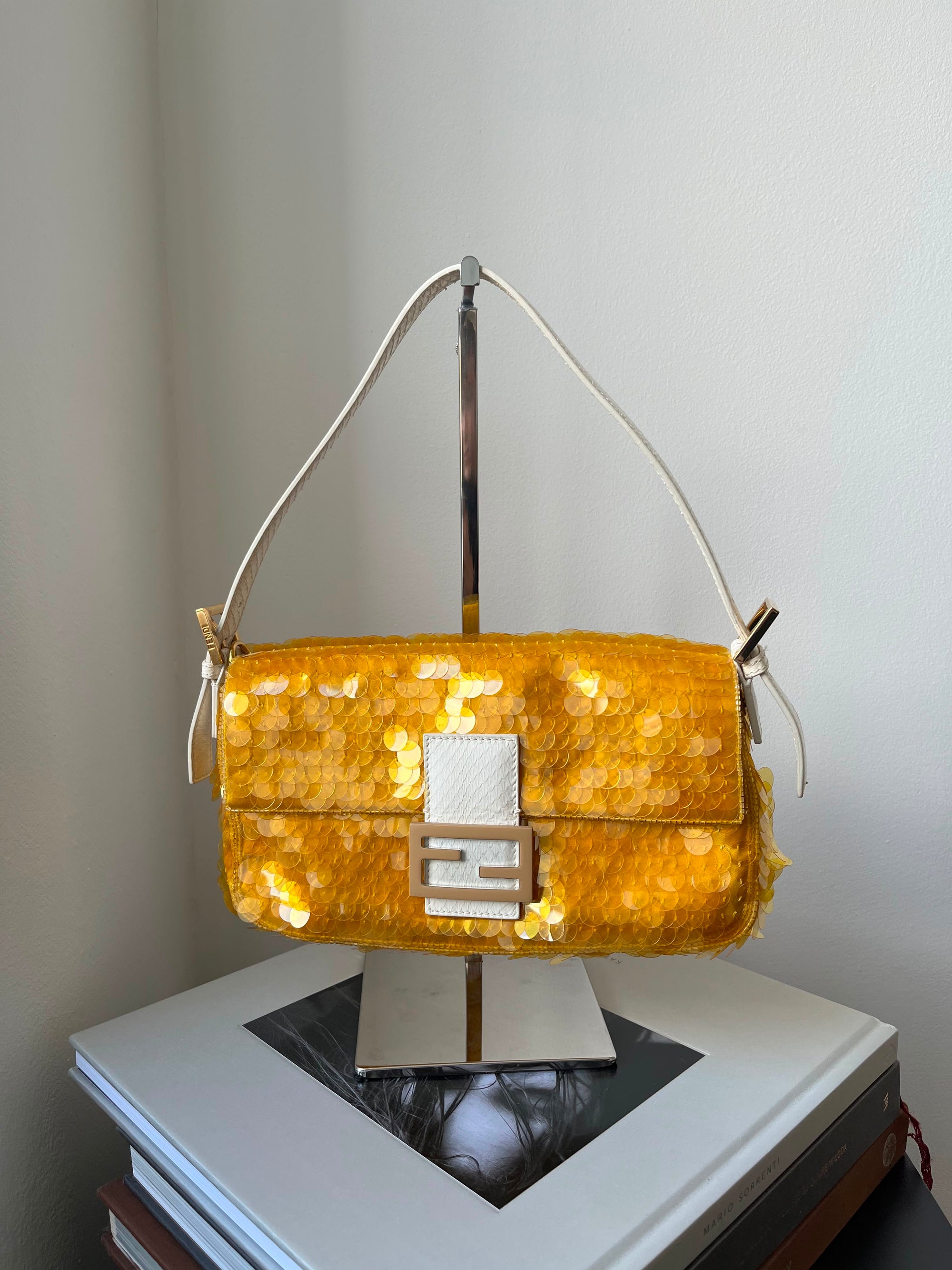 Fendi Yellow Paillettes Sequin baguette