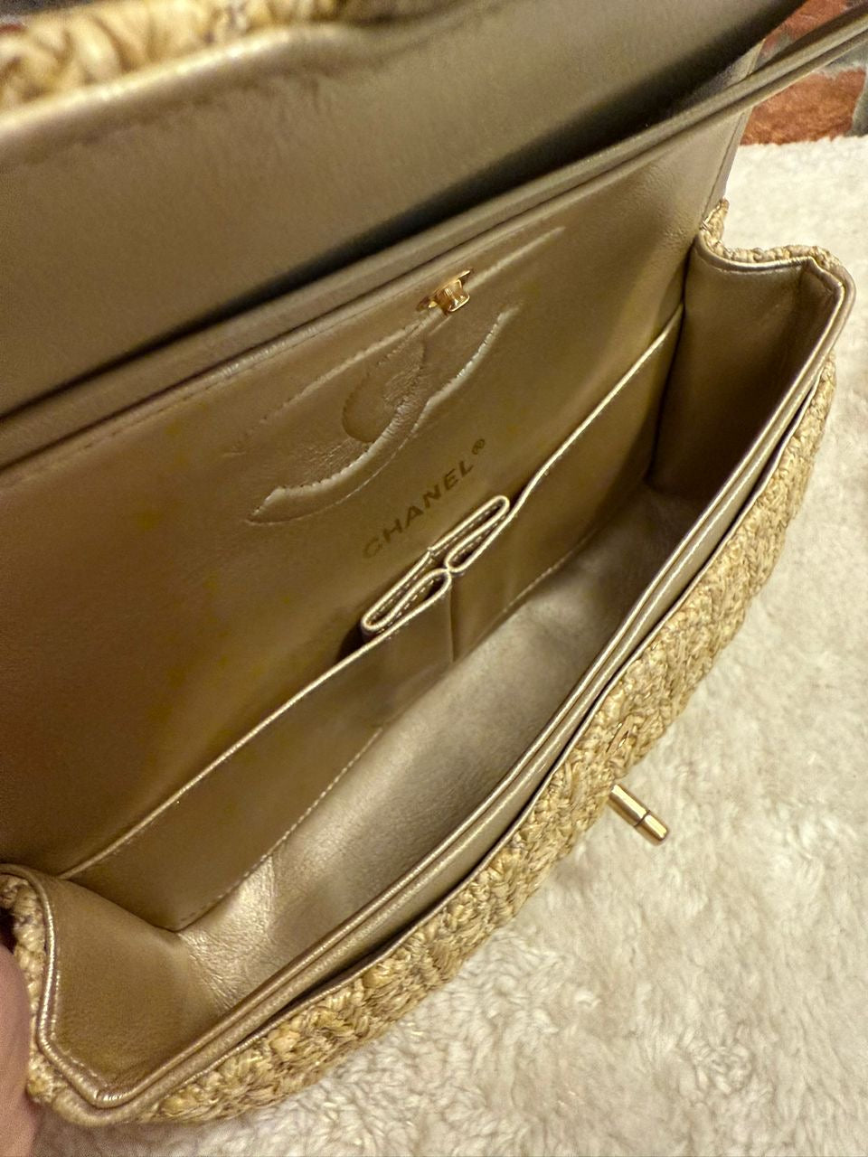 Chanel 18C Raffia Medium Classic Flap Bag Gold Hardware