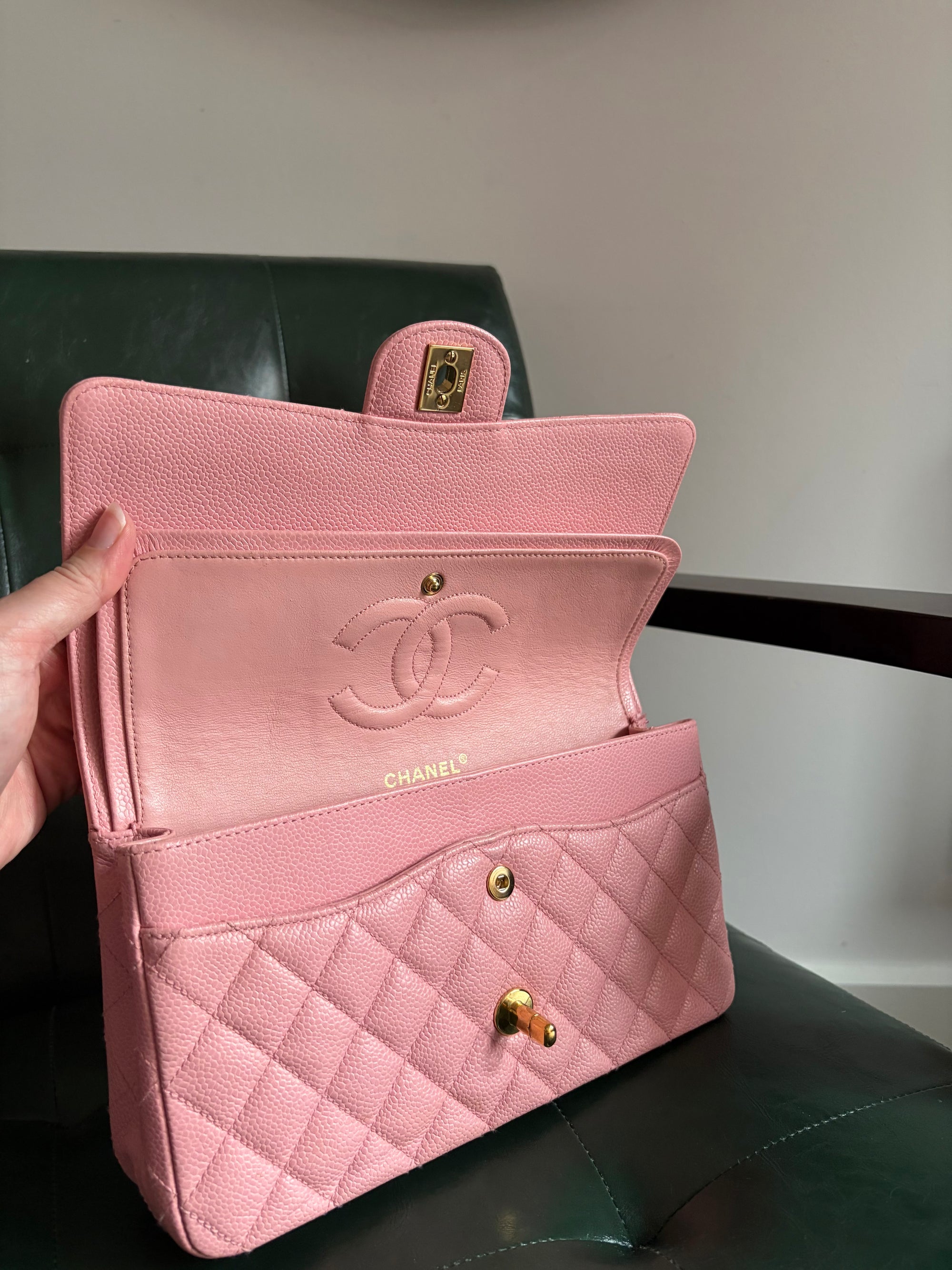 Rare! Series 9 Chanel Rose Sakura Pink Vintage Caviar Medium Classic Flap 24ct Gold Hardware