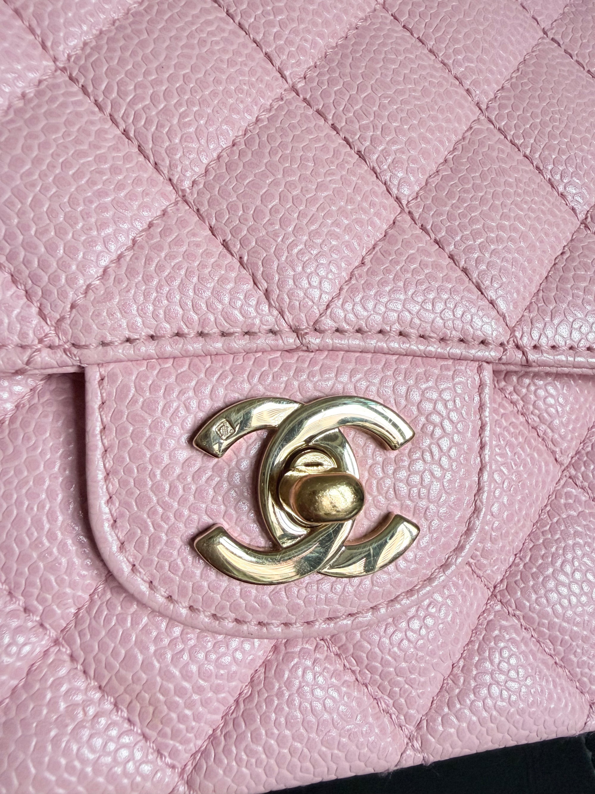 Rare! Series 9 Chanel Rose Sakura Pink Vintage Caviar Medium Classic Flap 24ct Gold Hardware