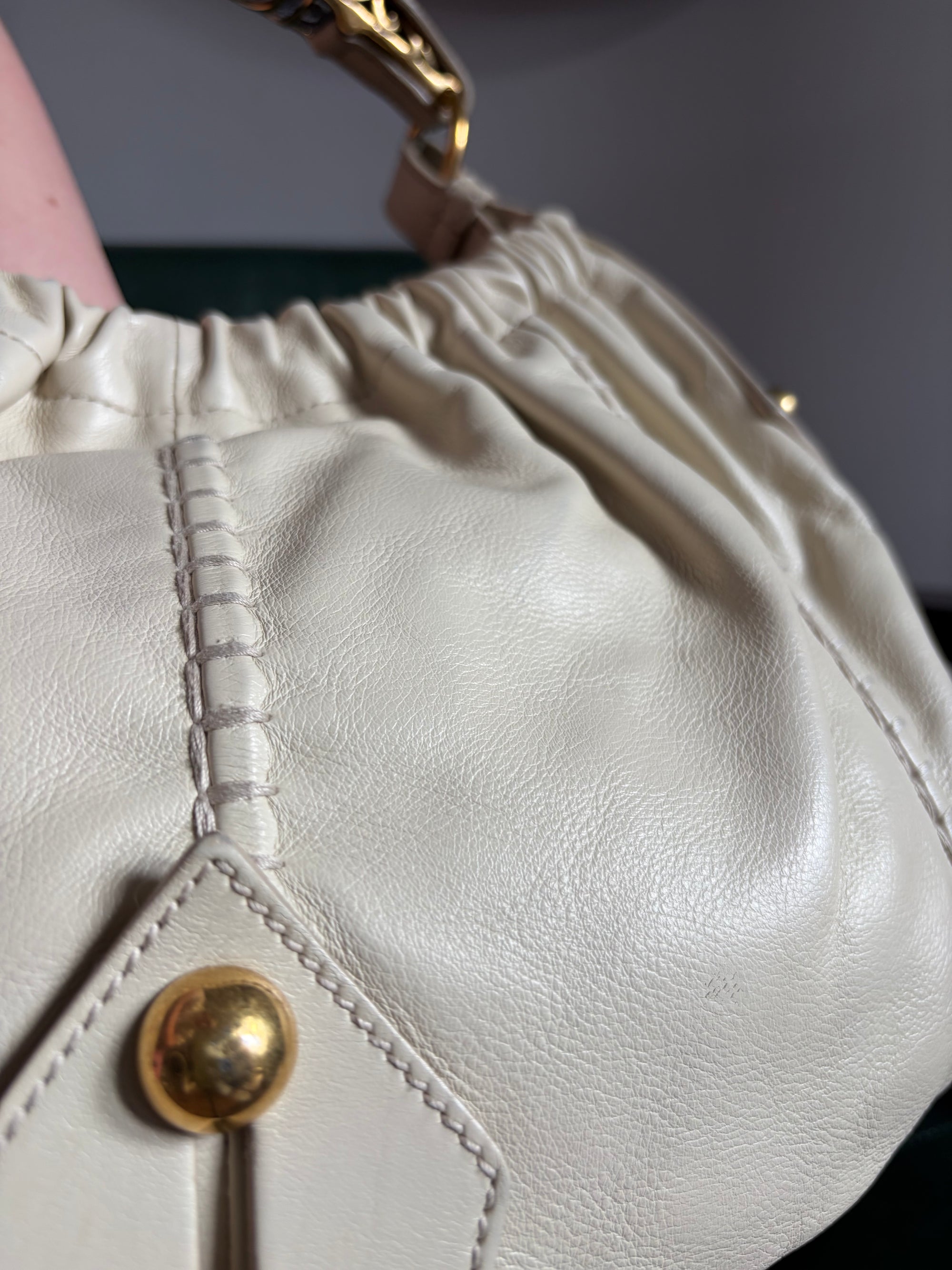 Vintage Yves Saint Laurent Cream Mombasa Bag Gold Horn