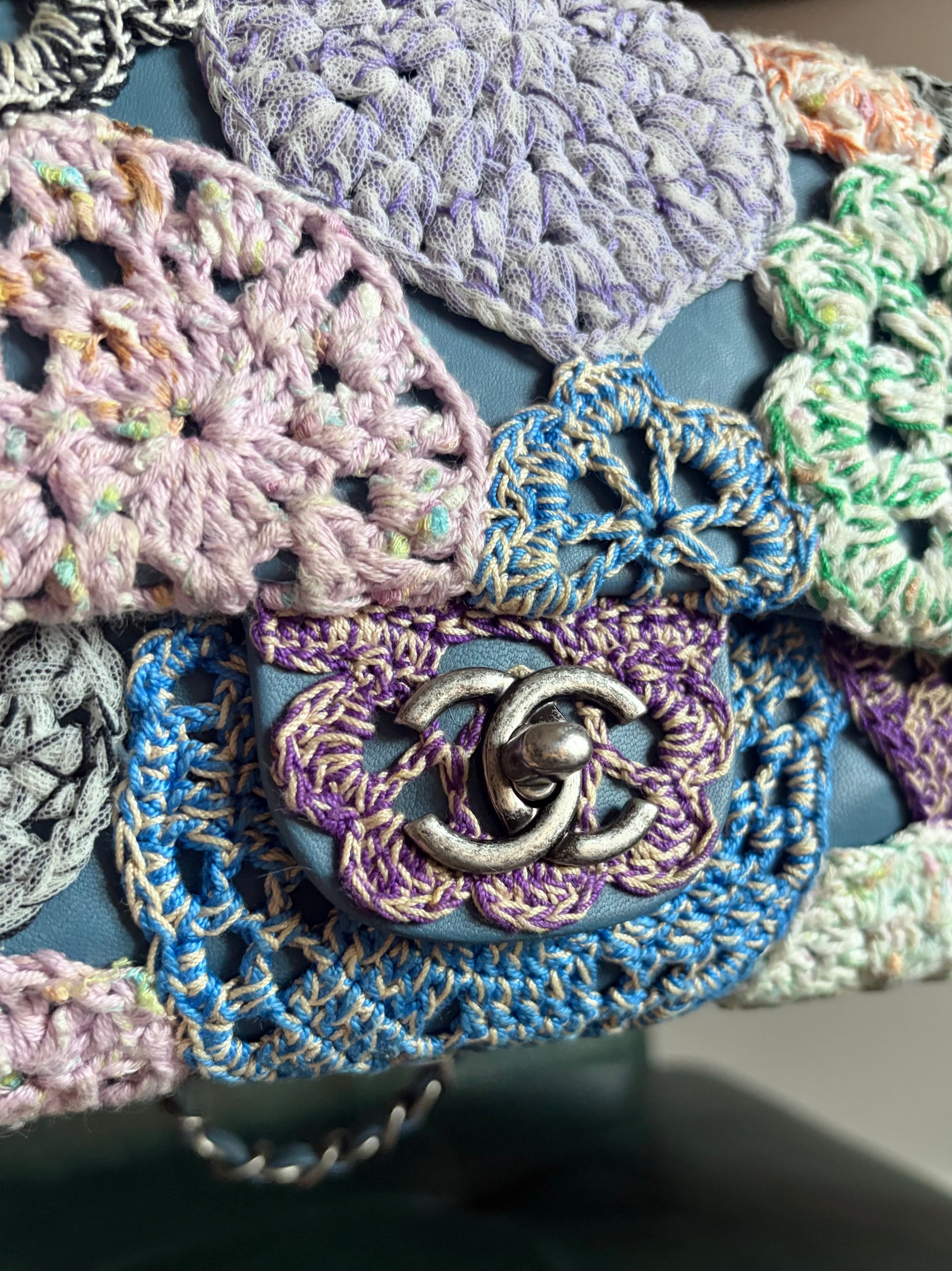 Chanel Paris-Seoul blue leather and crochet single flap bag