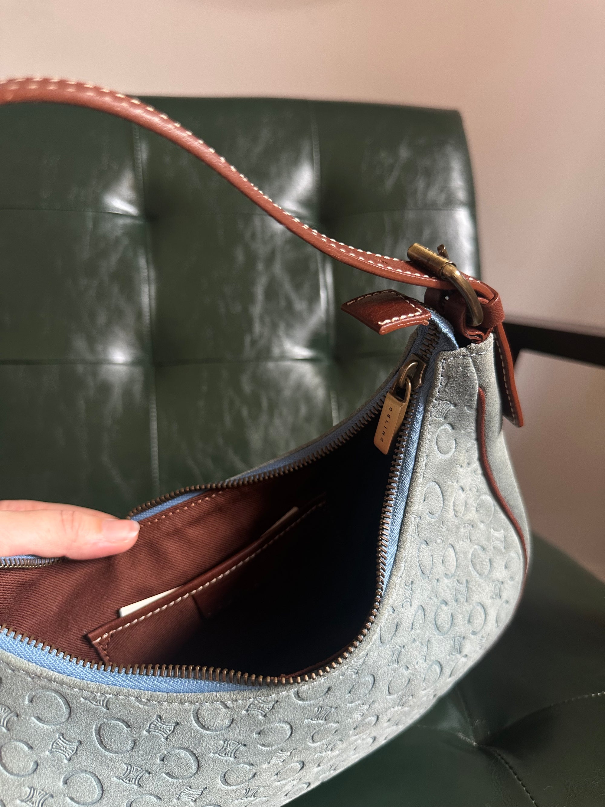 Vintage Celine Ava Shoulder Bag - Blue Suede Monogram