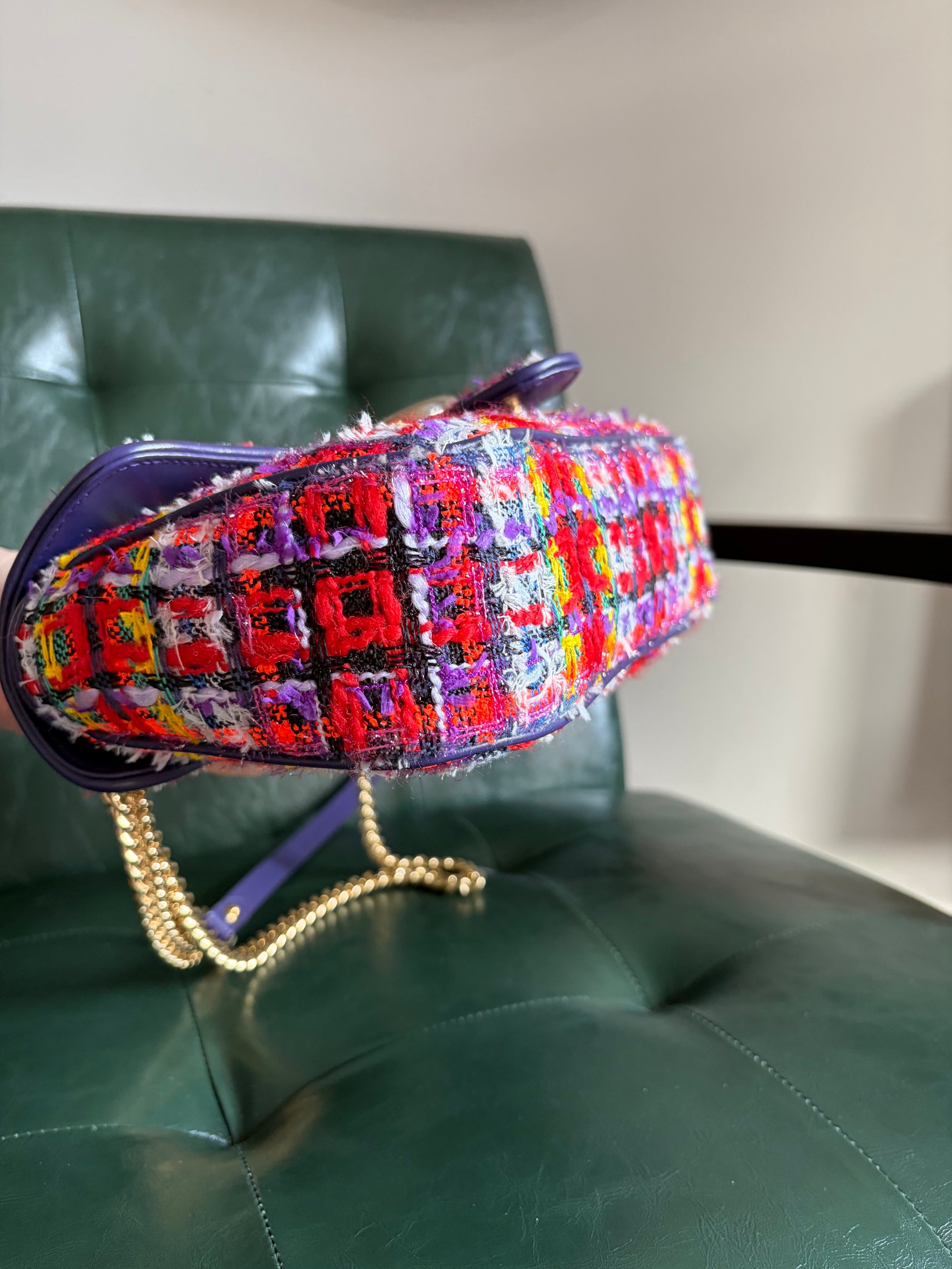 Gucci Marmont Small Multicoloured Tweed Mixed Metal Bag