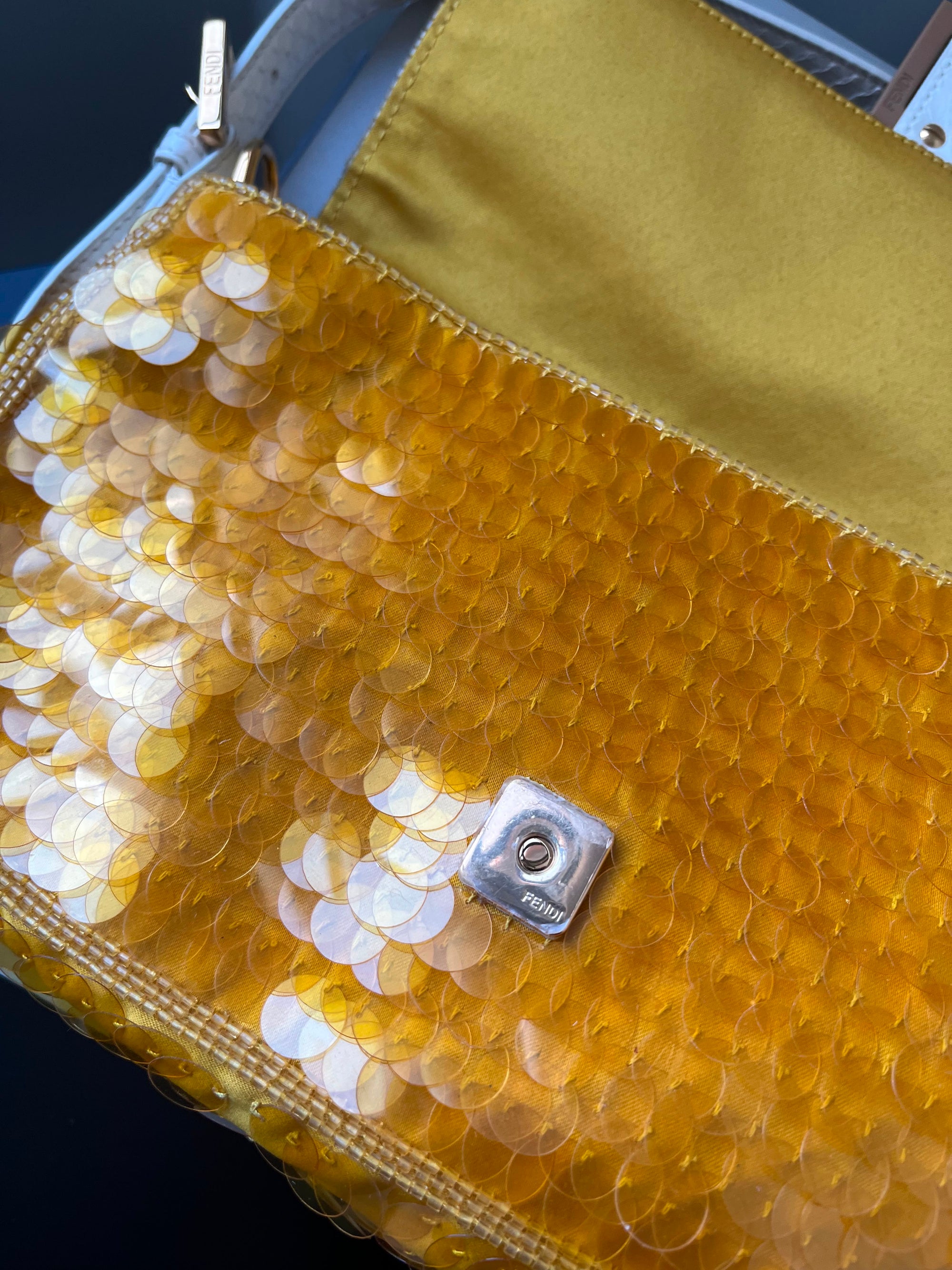 Fendi Yellow Paillettes Sequin baguette