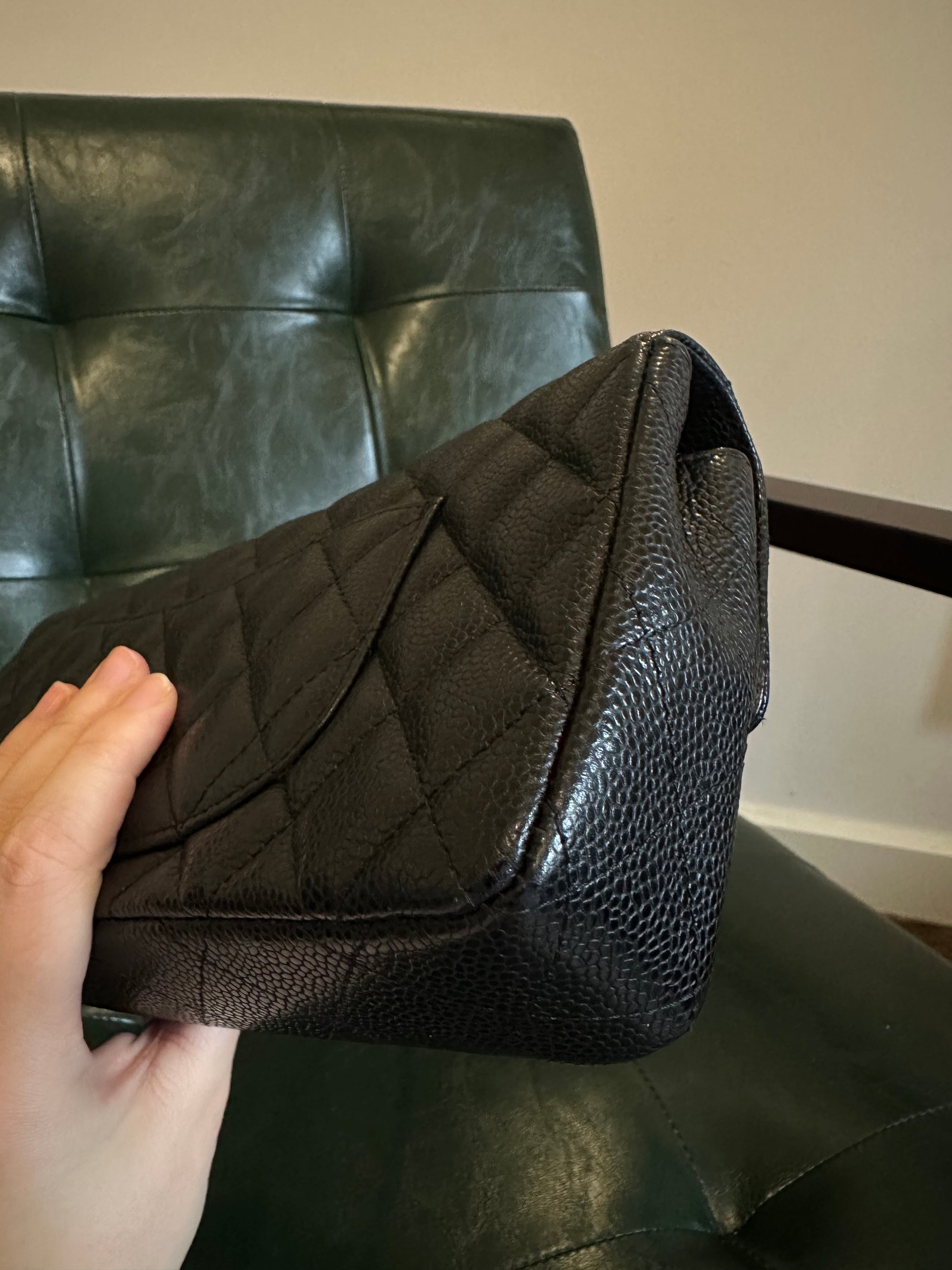 Chanel black caviar leather East West shoulder bag