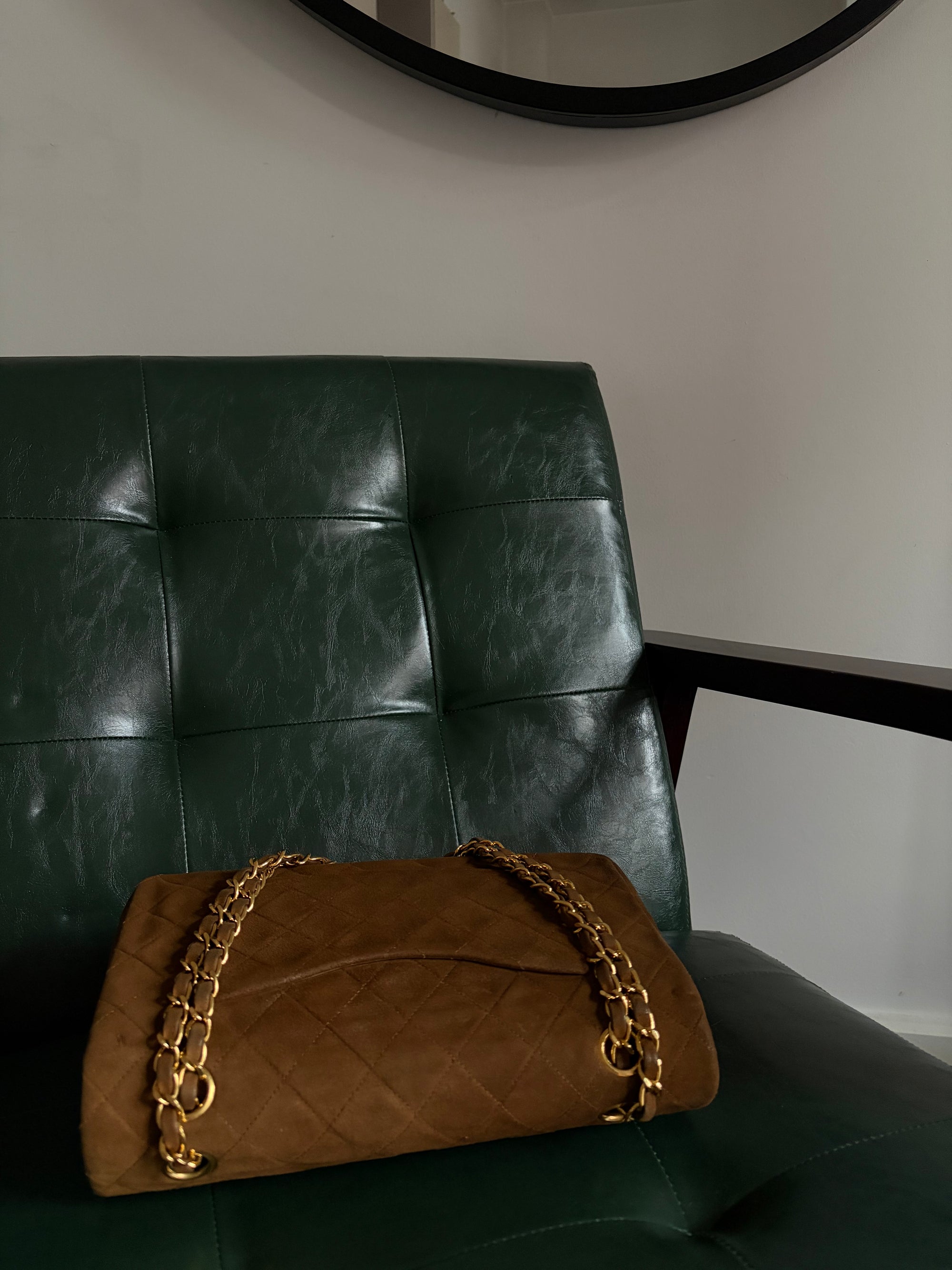 Chanel vintage caramel brown suede medium classic flap bag - 24ct gold