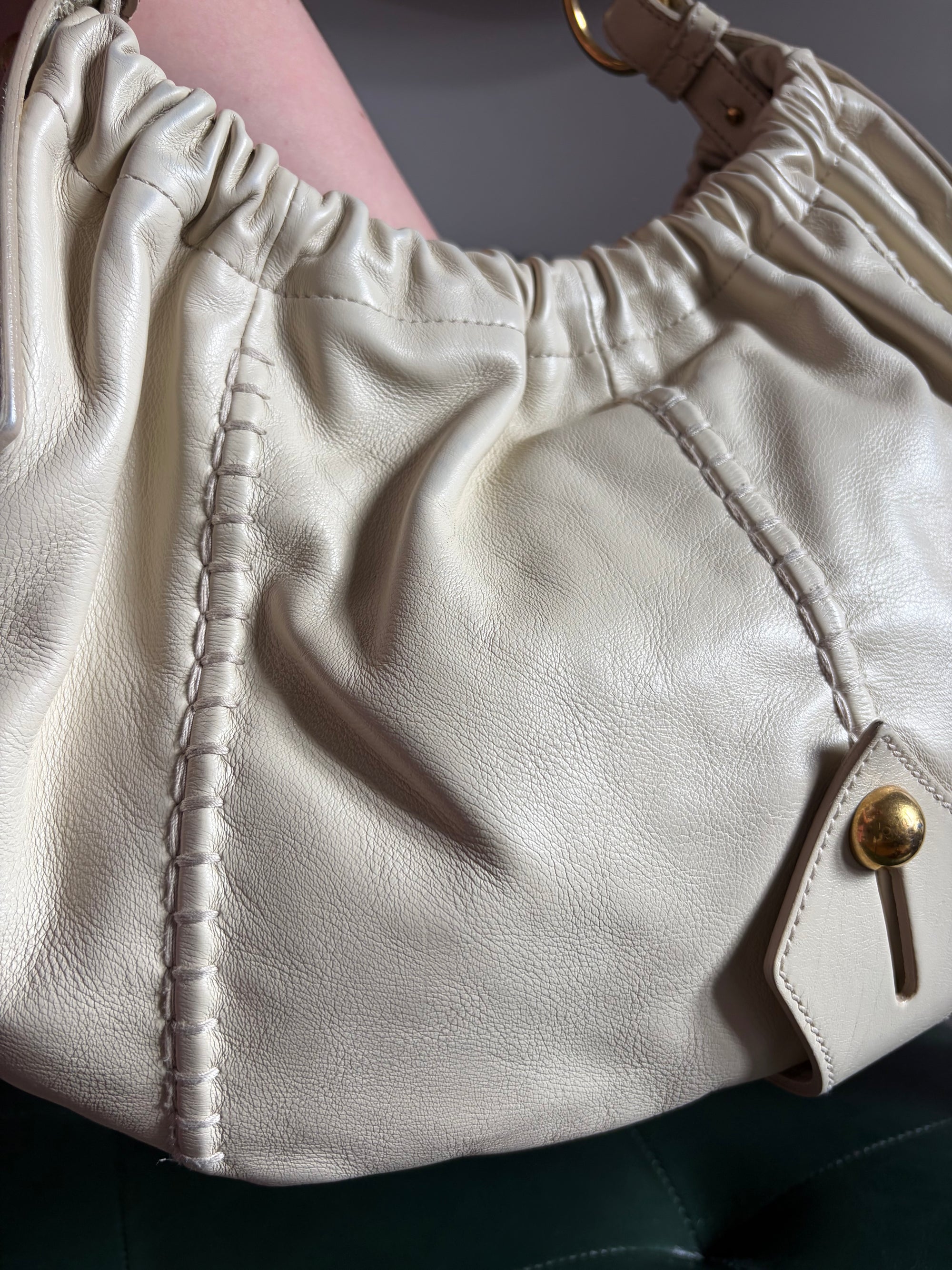 Vintage Yves Saint Laurent Cream Mombasa Bag Gold Horn