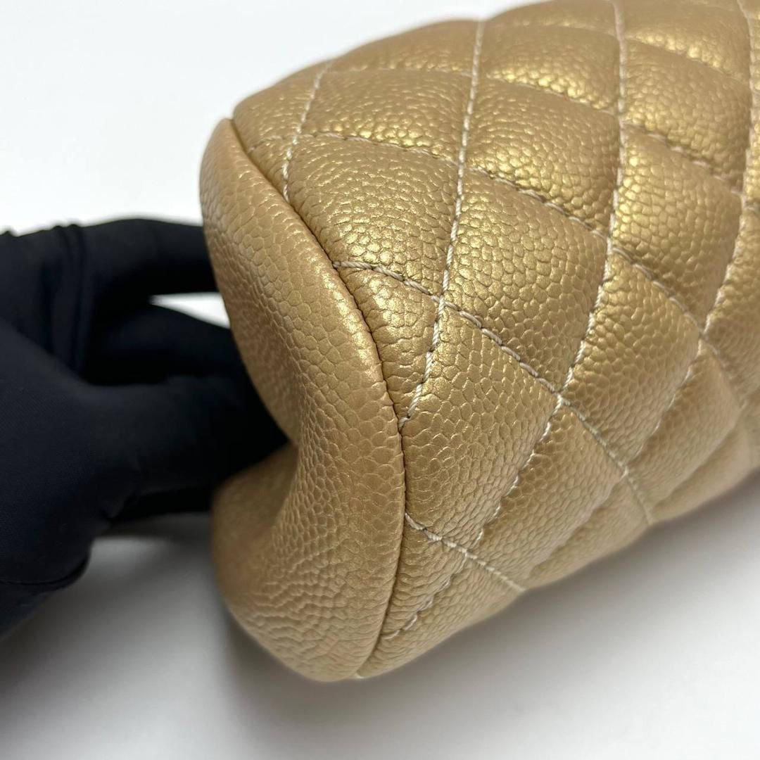 Chanel vintage gold caviar kisslock clutch bag