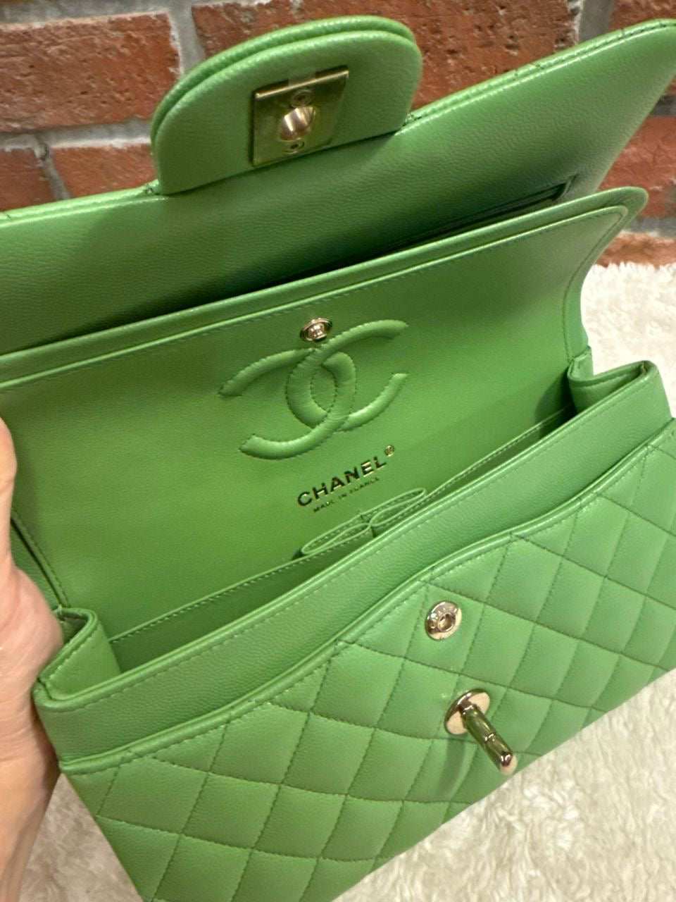 Pre-order - Chanel 23C Avocado Green Caviar Small Classic Flap Bag
