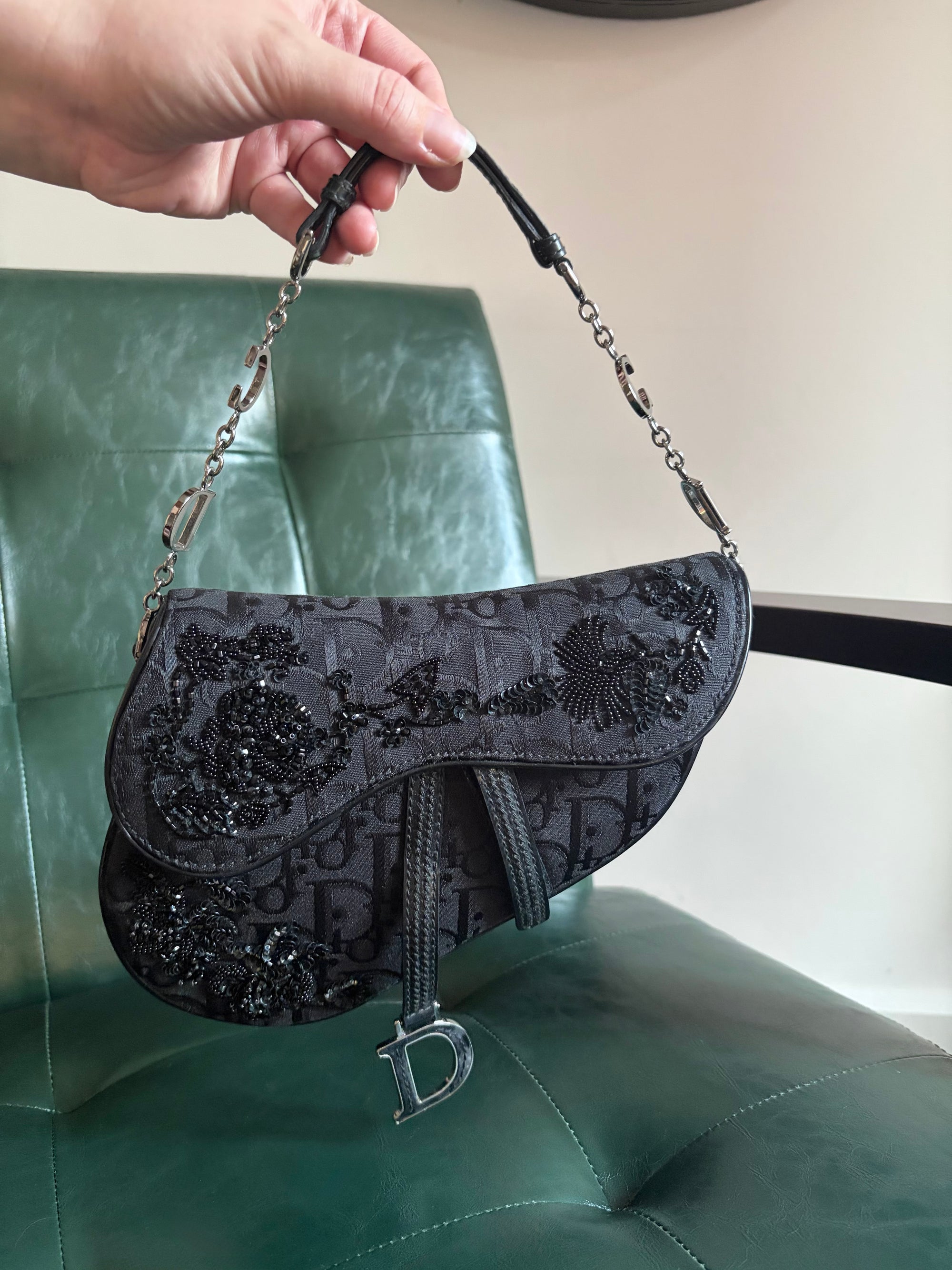 Limited Edition Dior mini saddle bag black embellished monogram canvas