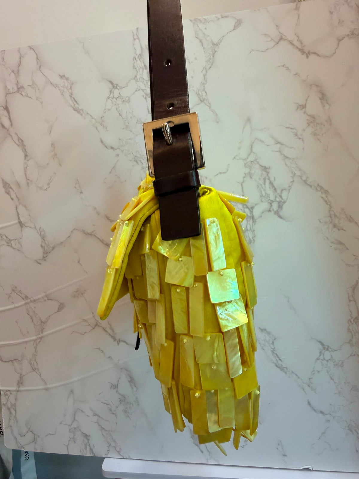 Ultra rare! Fendi mother of pearl yellow shell beaded baguette