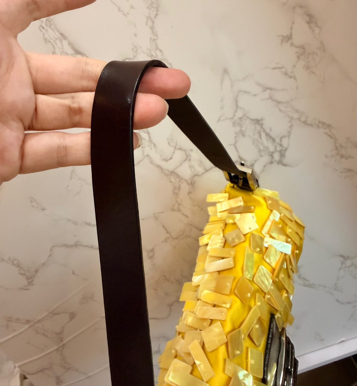 Ultra rare! Fendi mother of pearl yellow shell beaded baguette