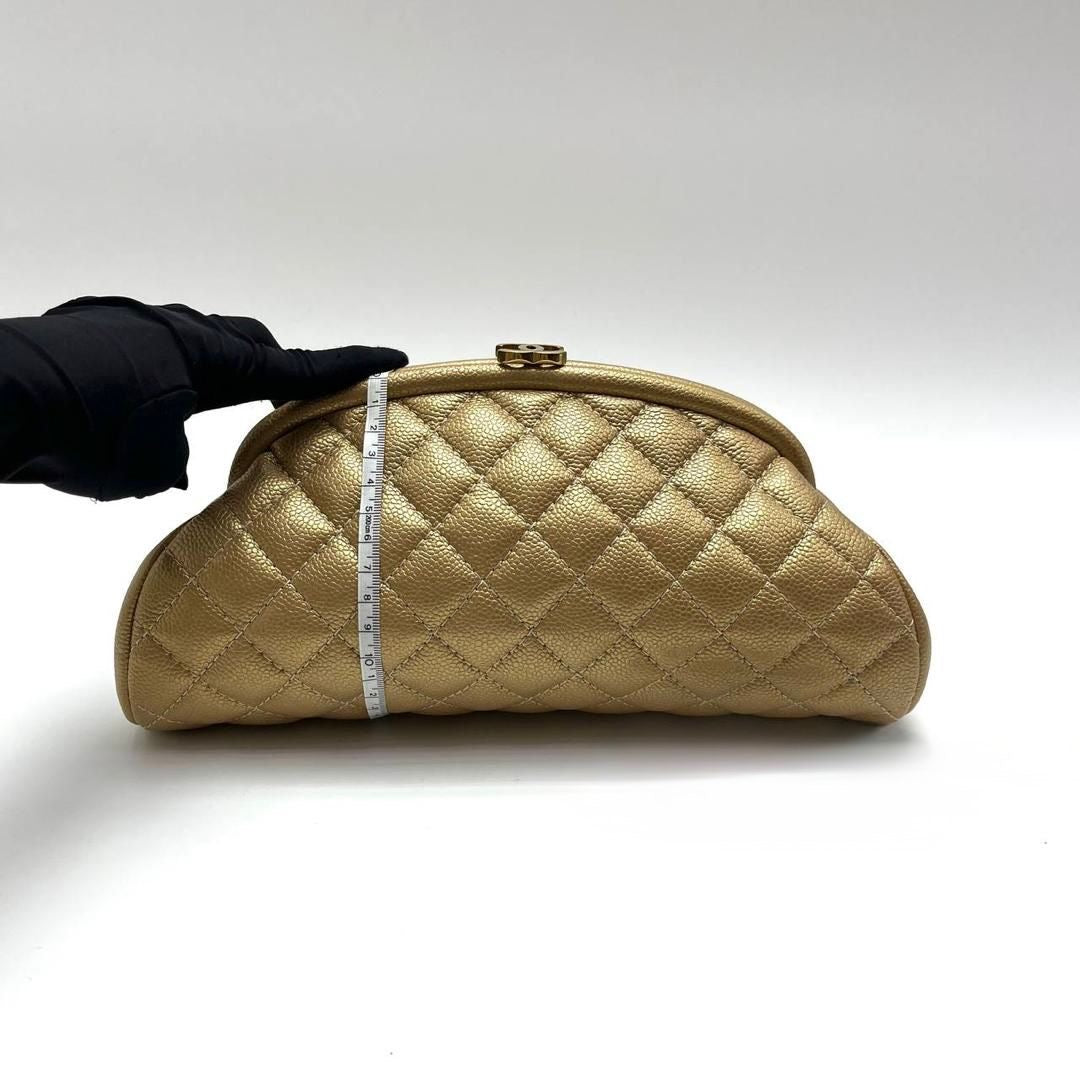 Chanel vintage gold caviar kisslock clutch bag