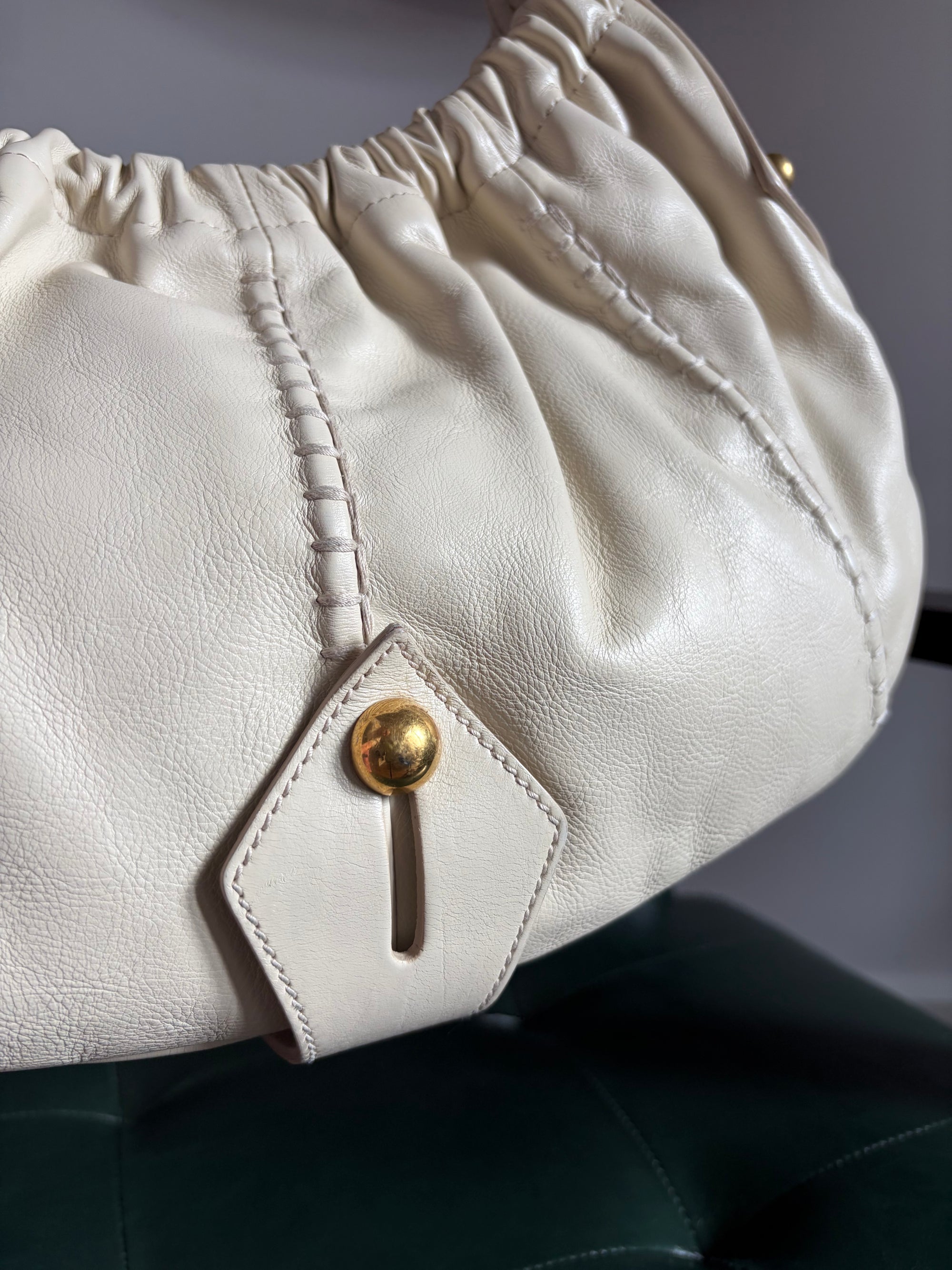Vintage Yves Saint Laurent Cream Mombasa Bag Gold Horn