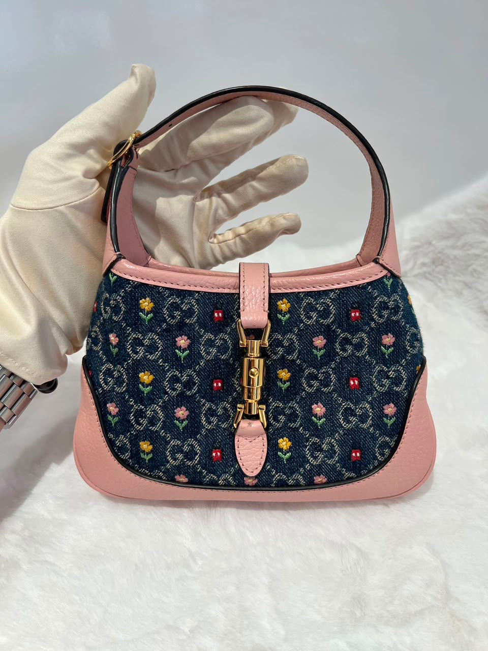 Pre-order - Gucci denim floral mini Jackie bag