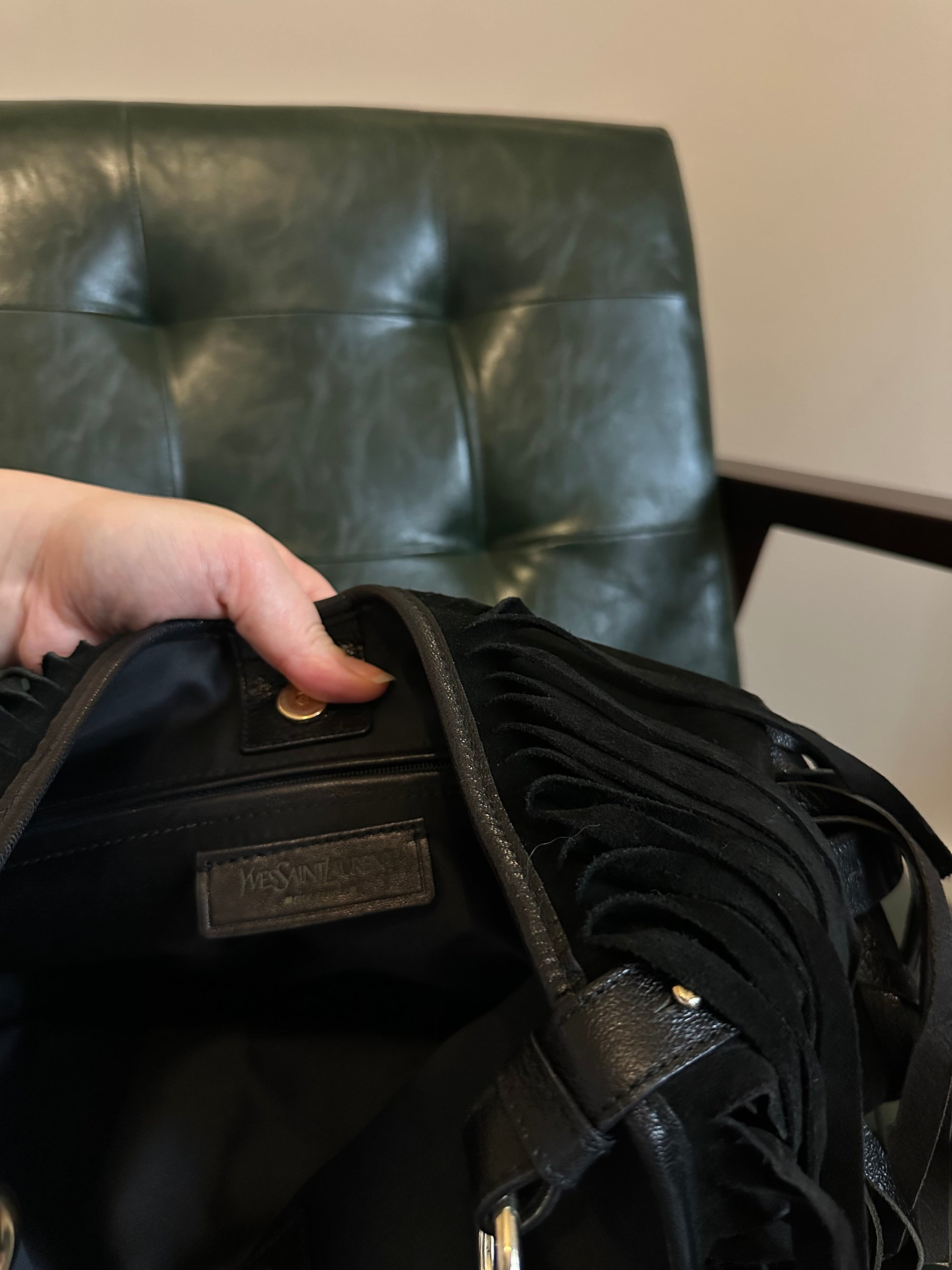 Yves Saint Laurent black suede fringed Mombasa bag