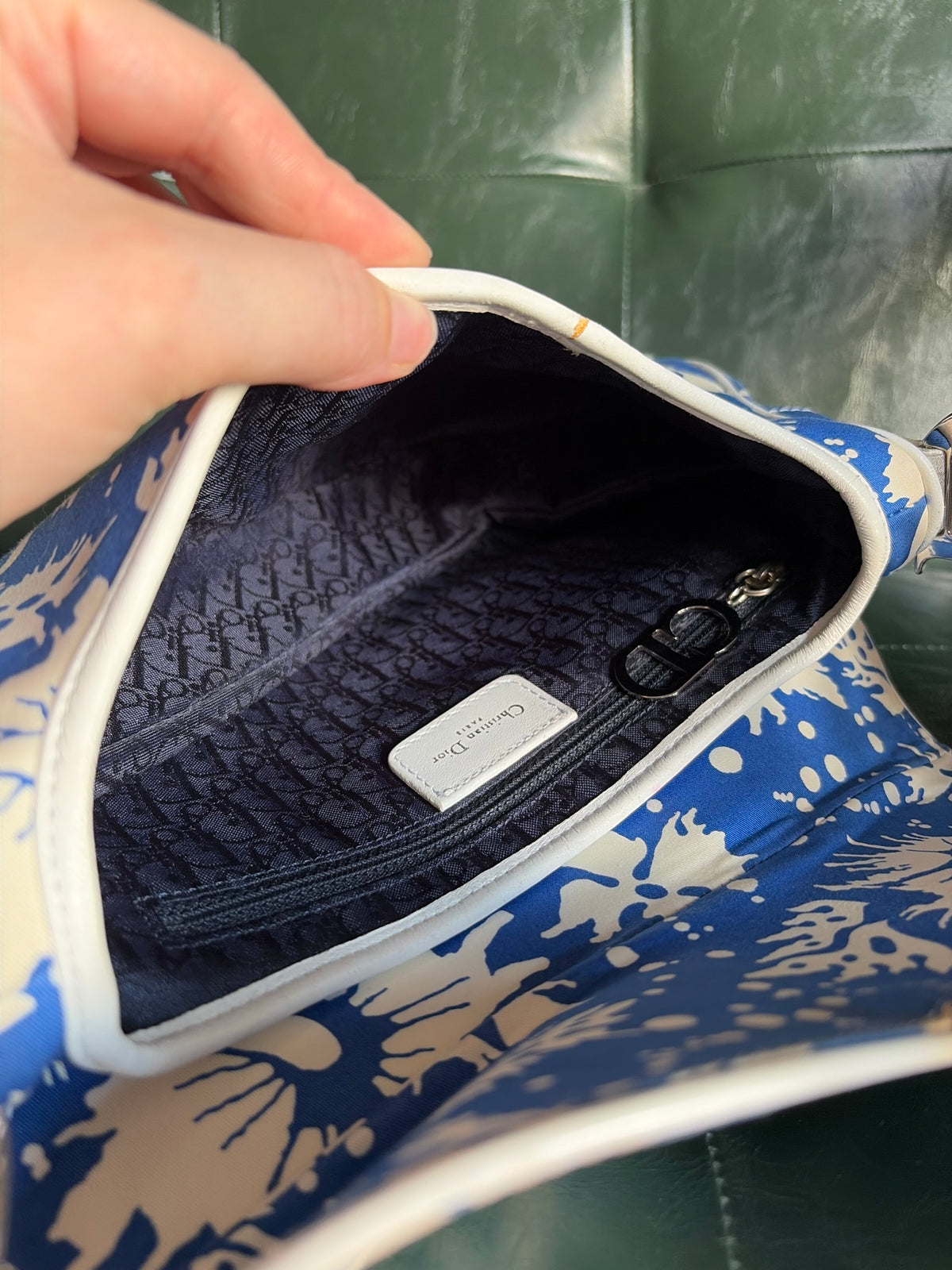 Dior blue and white "Surf Chick" saddle bag