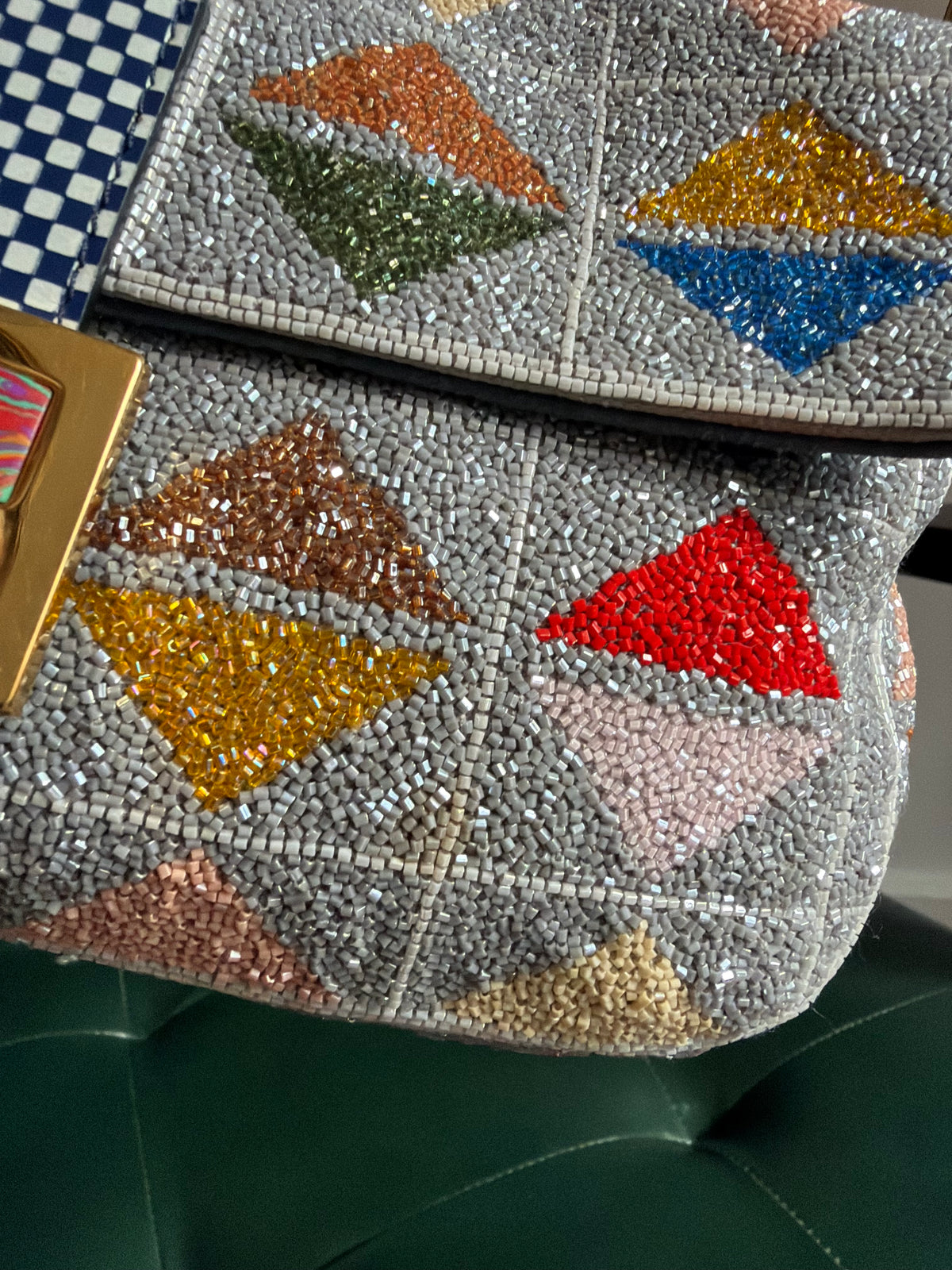 Ultra rare! Limited Edition vintage Fendi grey geometric multicoloured beaded baguette