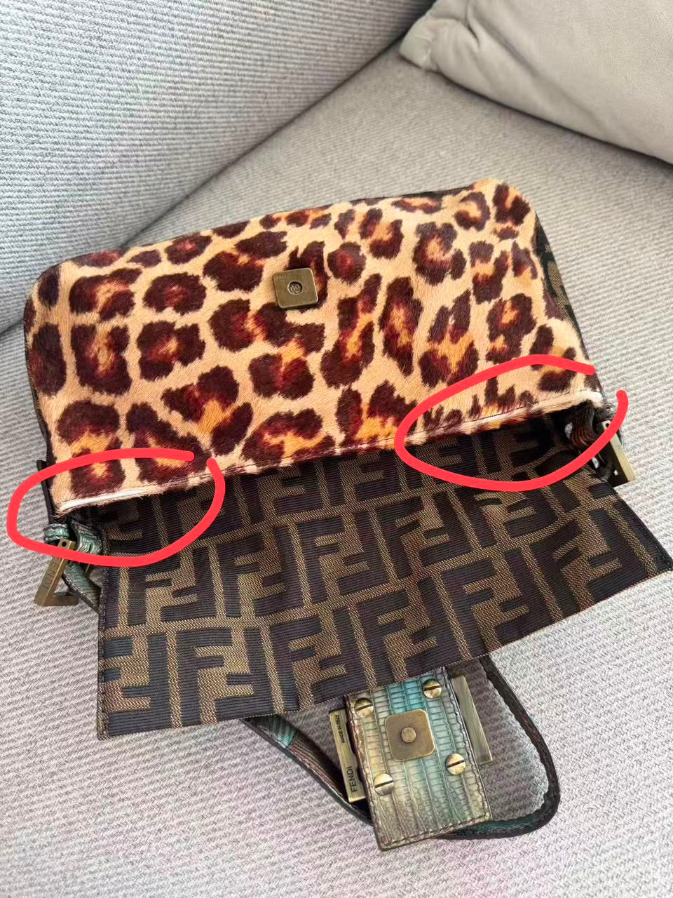 Fendi leopard pony hair lizard trim baguette