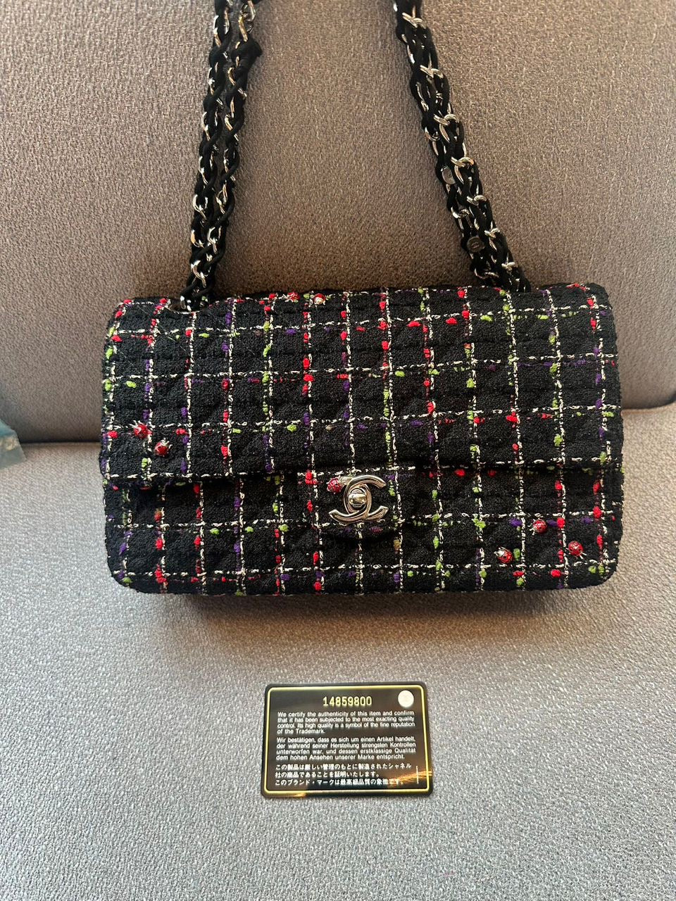 Ultra rare! Chanel medium ladybug single flap bag tweed Series 14