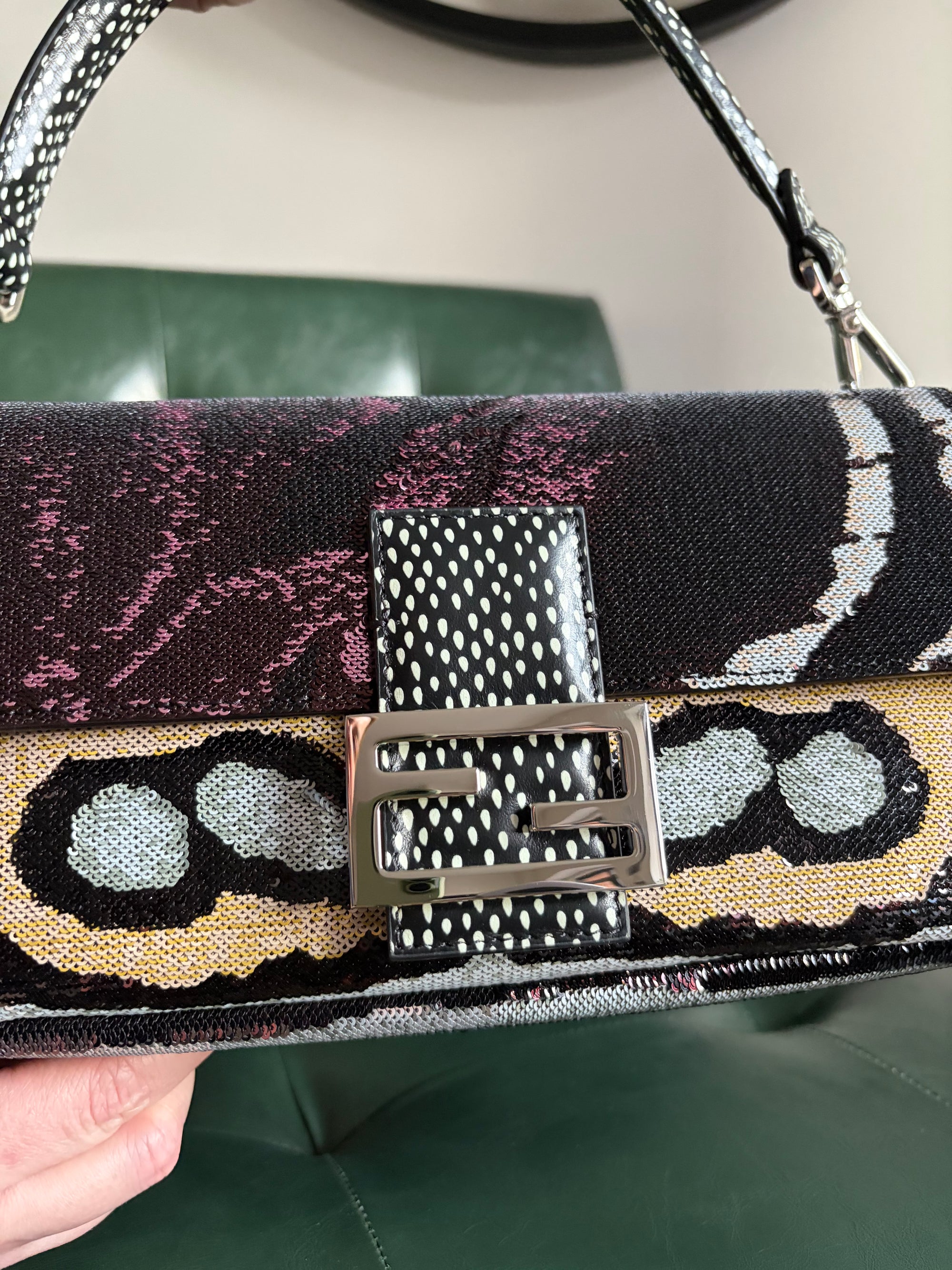 Fendi Night Butterfly Modern Sequin Baguette Bag