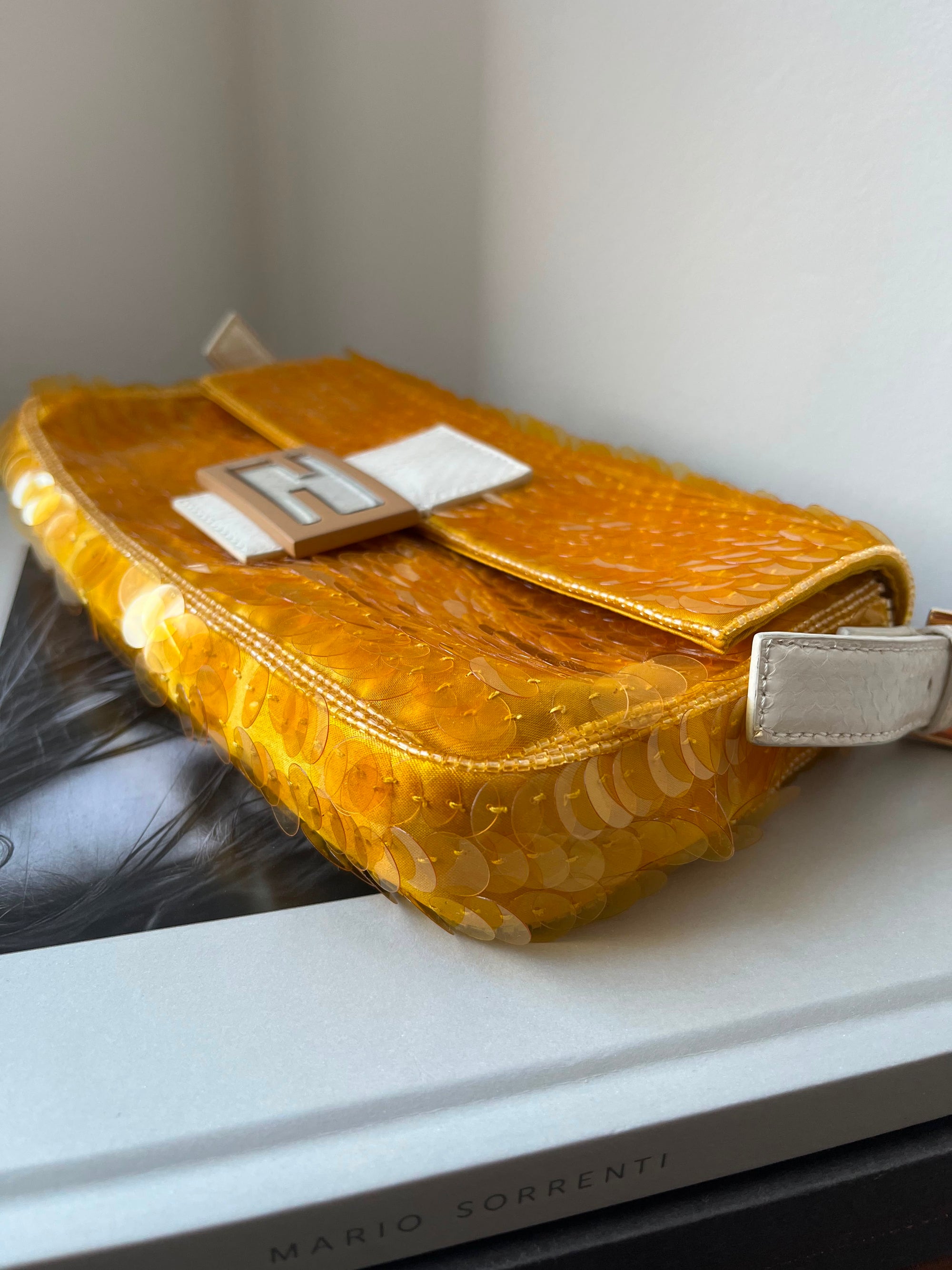 Fendi Yellow Paillettes Sequin baguette
