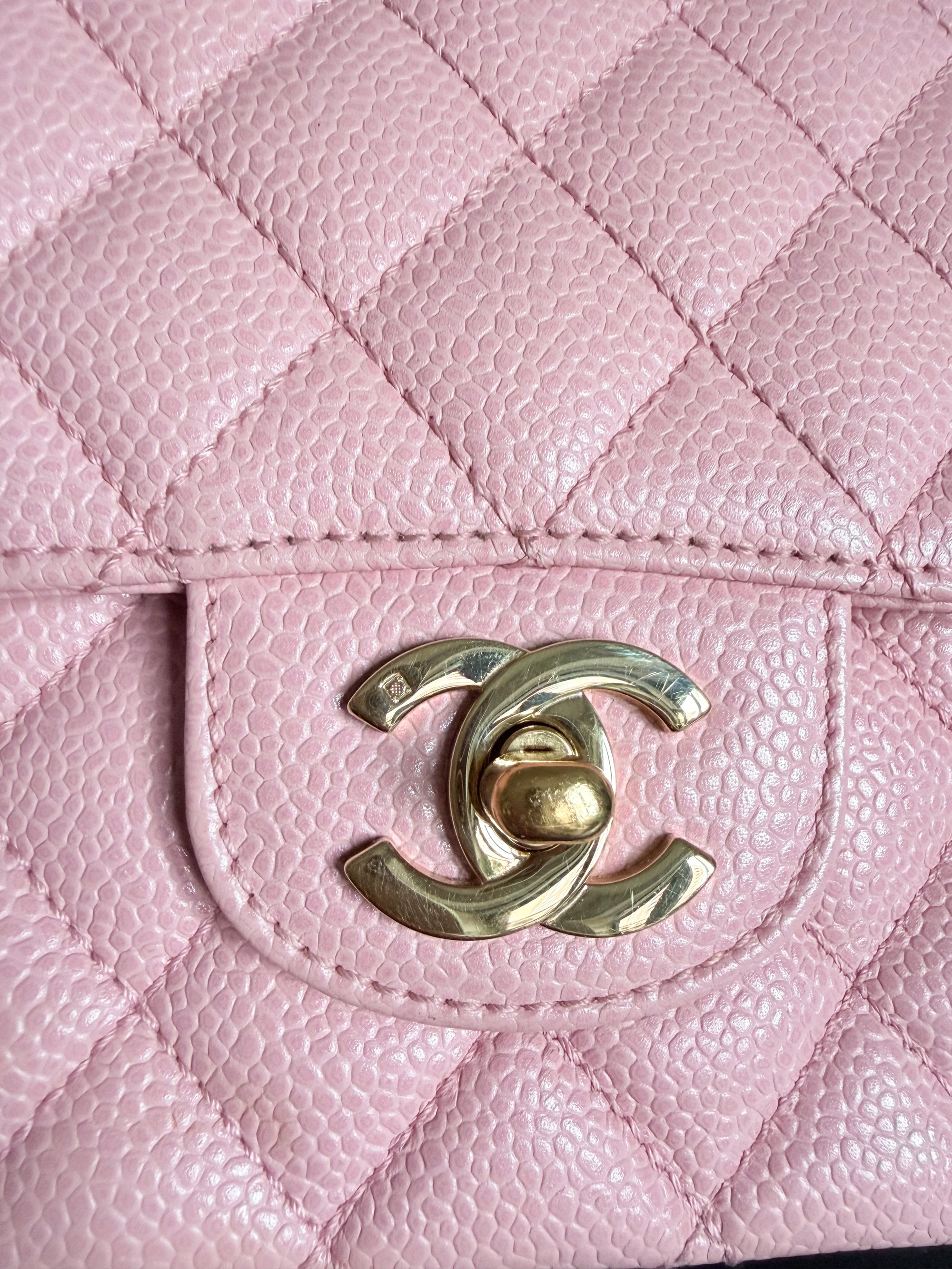Rare! Series 9 Chanel Rose Sakura Pink Vintage Caviar Medium Classic Flap 24ct Gold Hardware