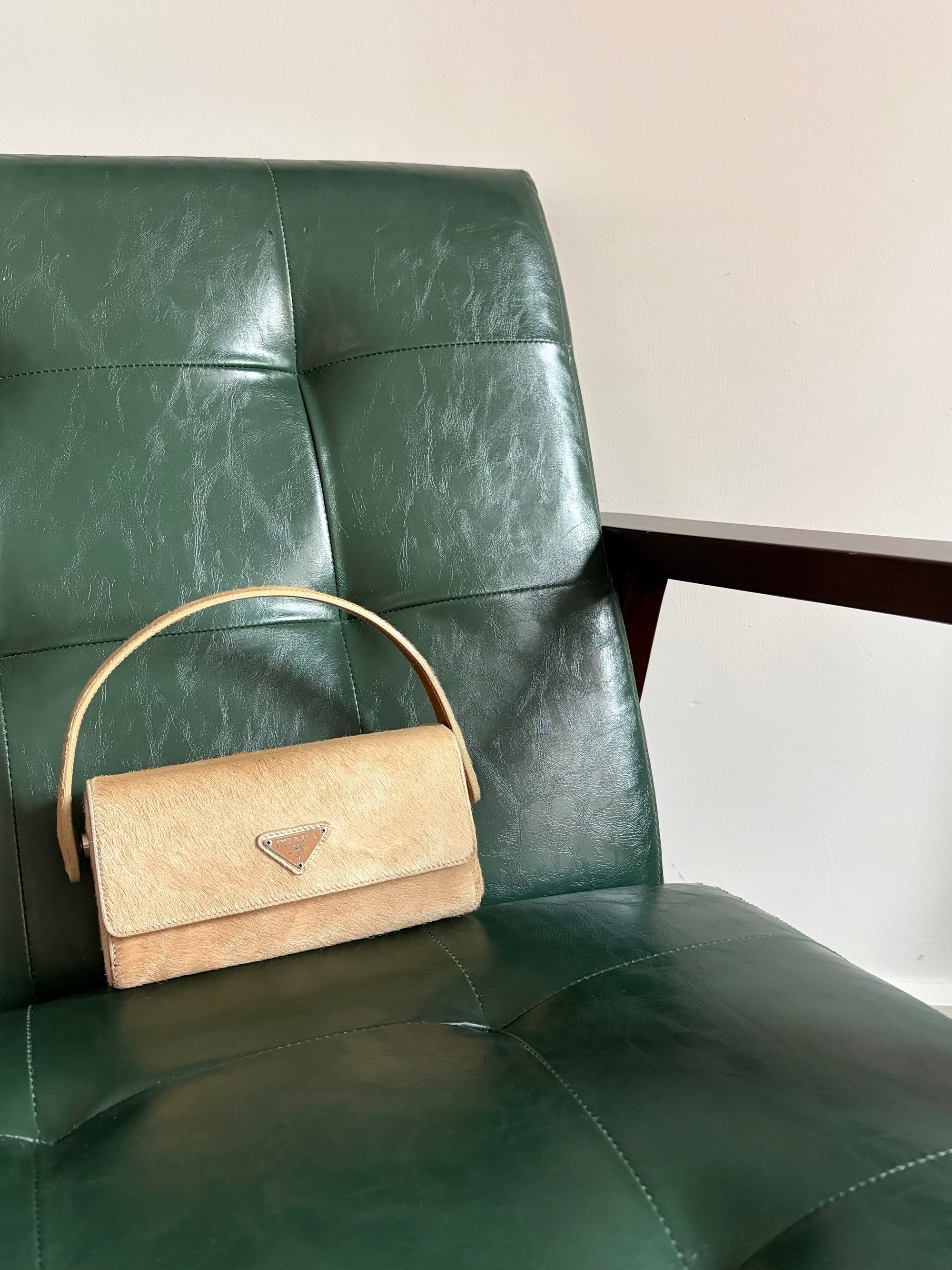 Prada Beige Pony Hair Mini Top Handle Bag