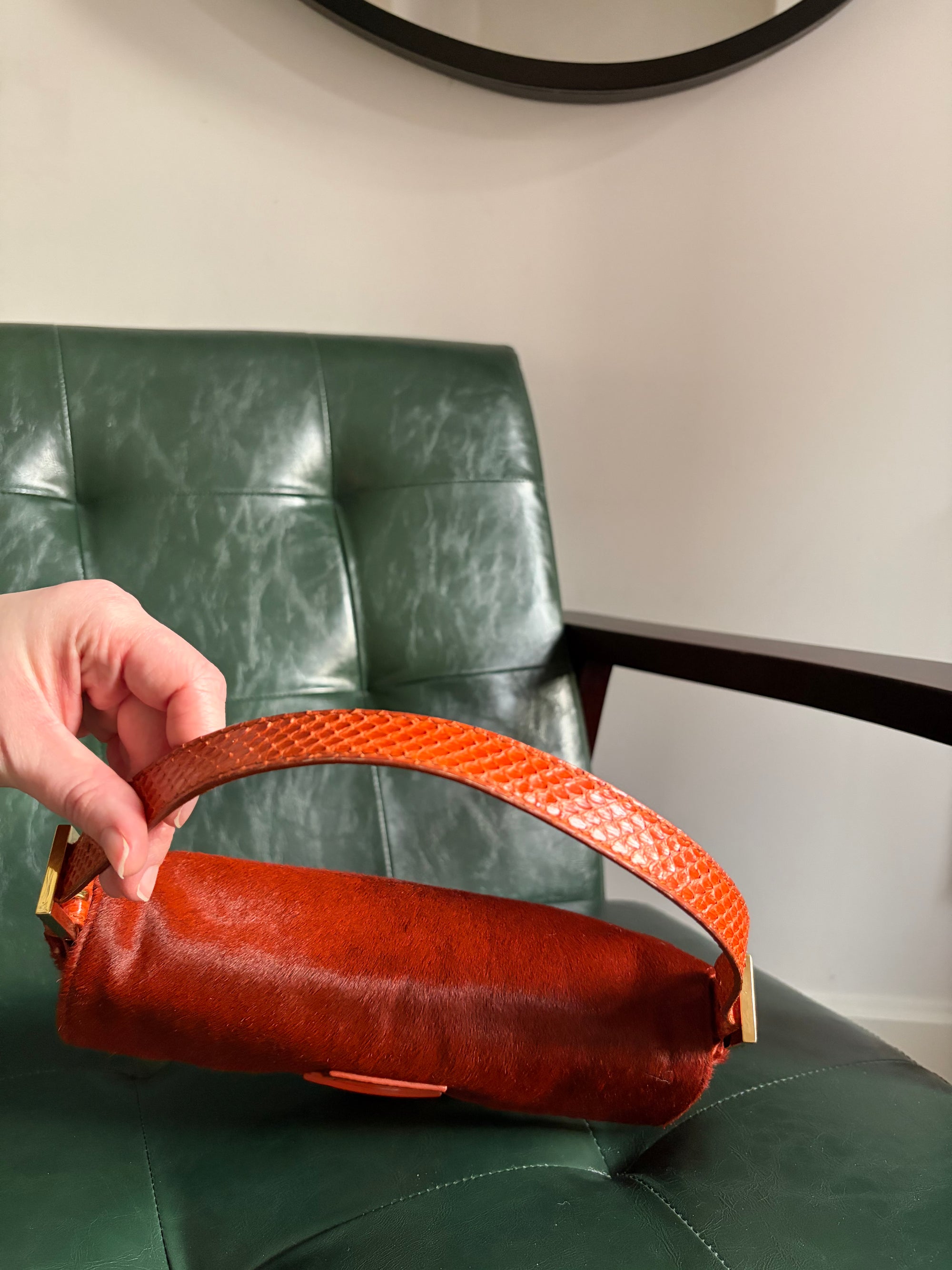 Ultra rare! Orange Fendi pony hair baguette
