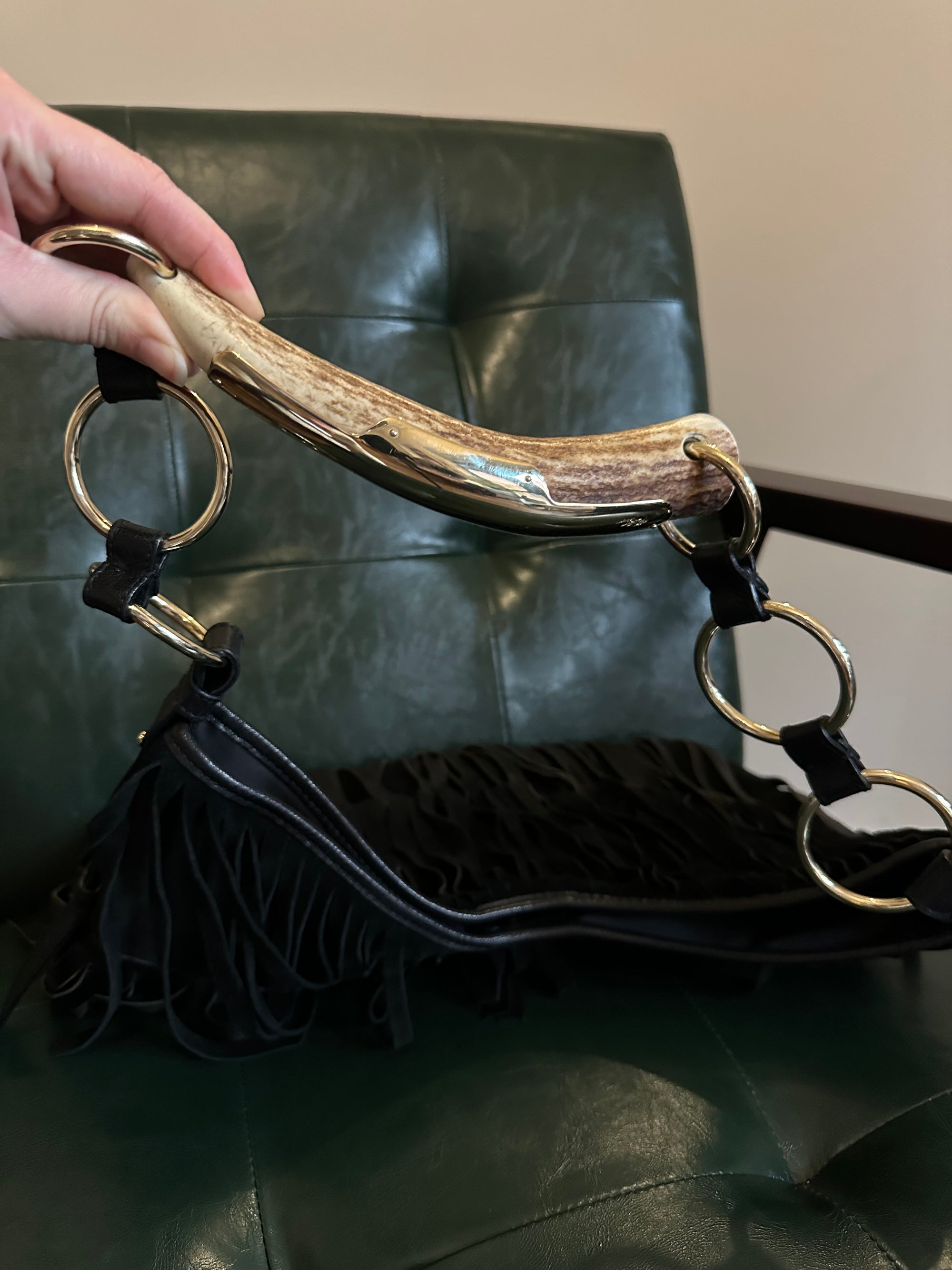 Yves Saint Laurent black suede fringed Mombasa bag