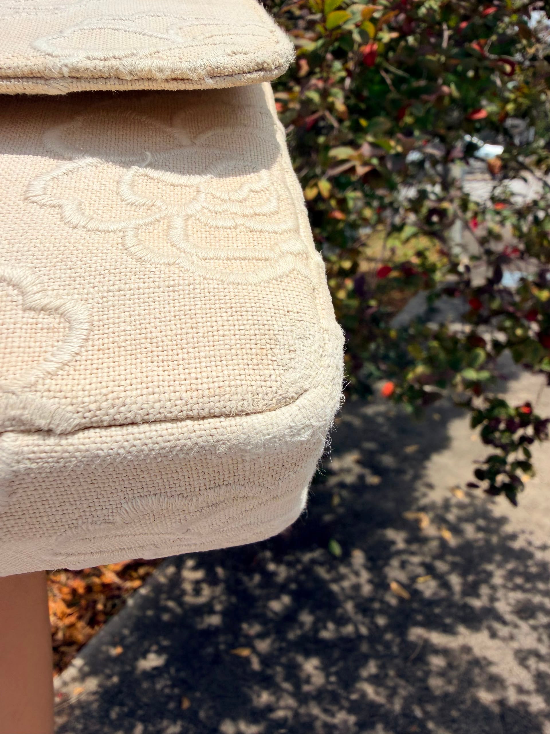 Rare! Vintage Chanel Cream Linen Camellia Medium Double Flap Bag
