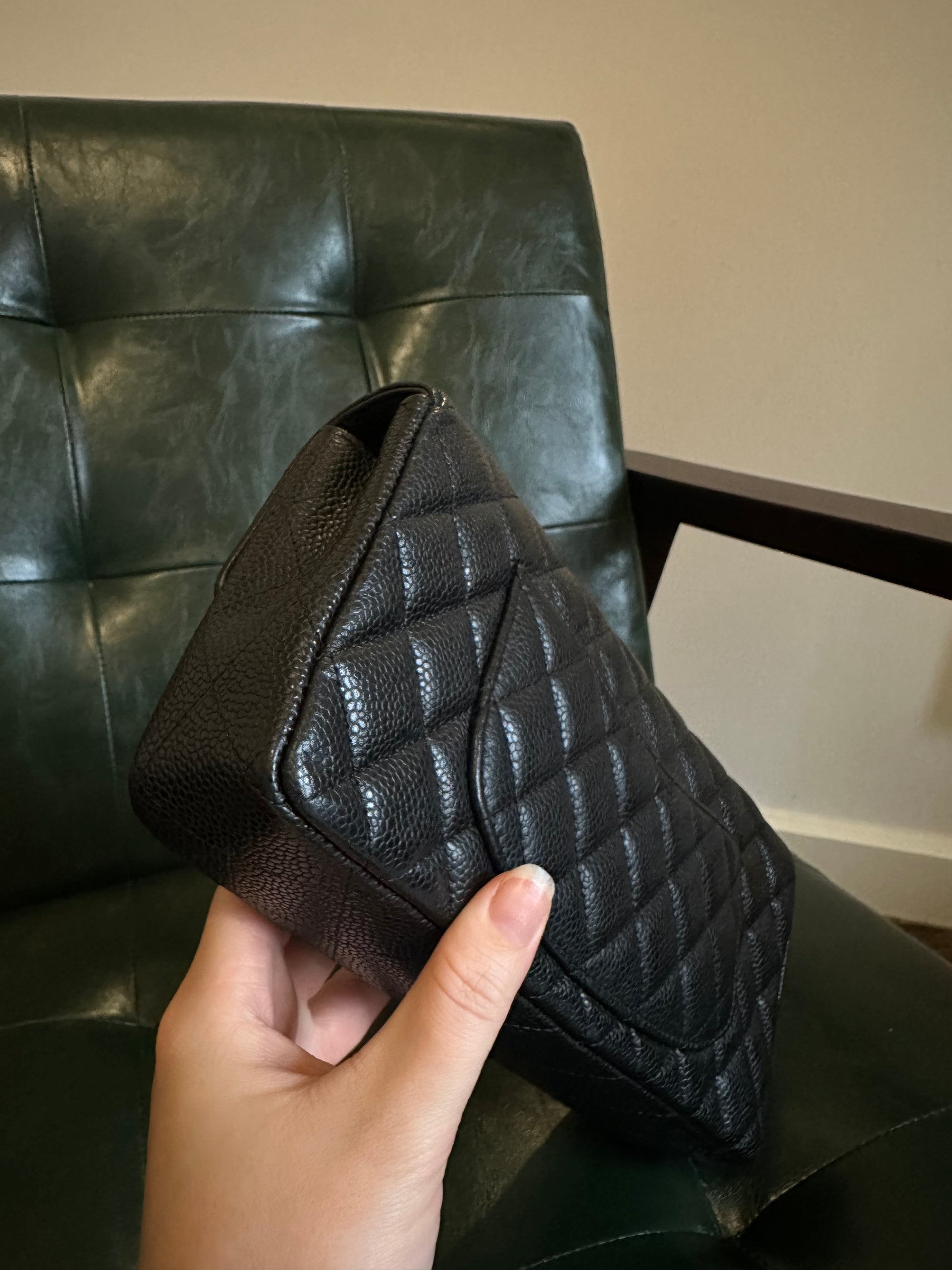 Chanel black caviar leather East West shoulder bag