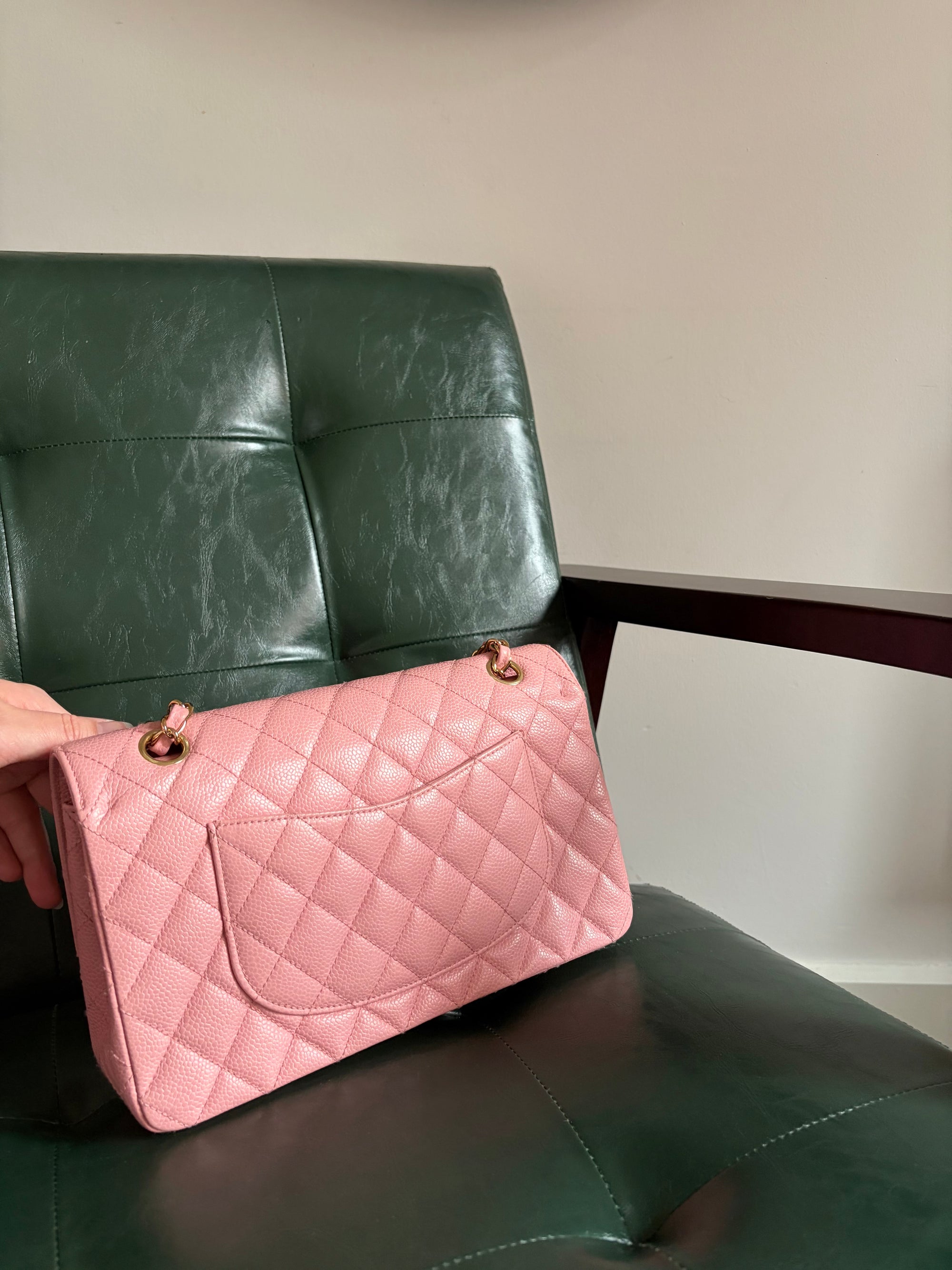Rare! Series 9 Chanel Rose Sakura Pink Vintage Caviar Medium Classic Flap 24ct Gold Hardware