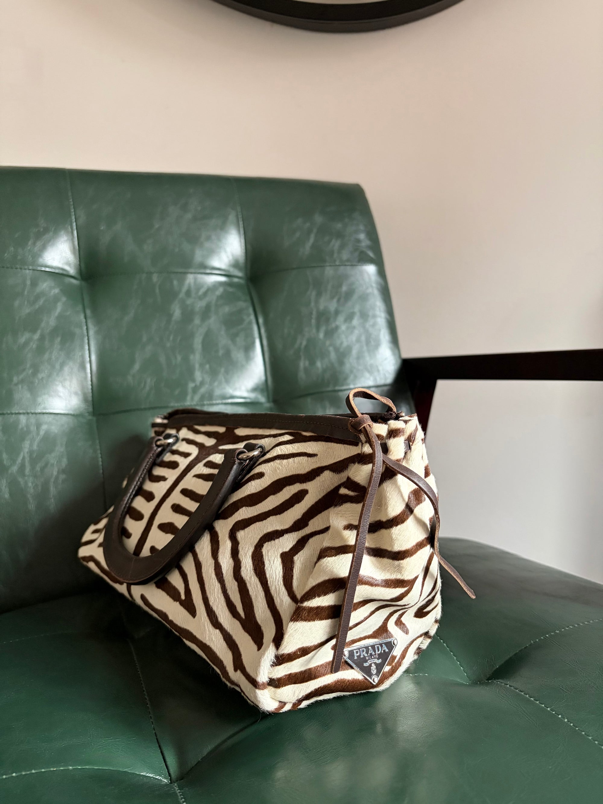 Vintage Prada Zebra Print Pony Hair Top Handle Bag