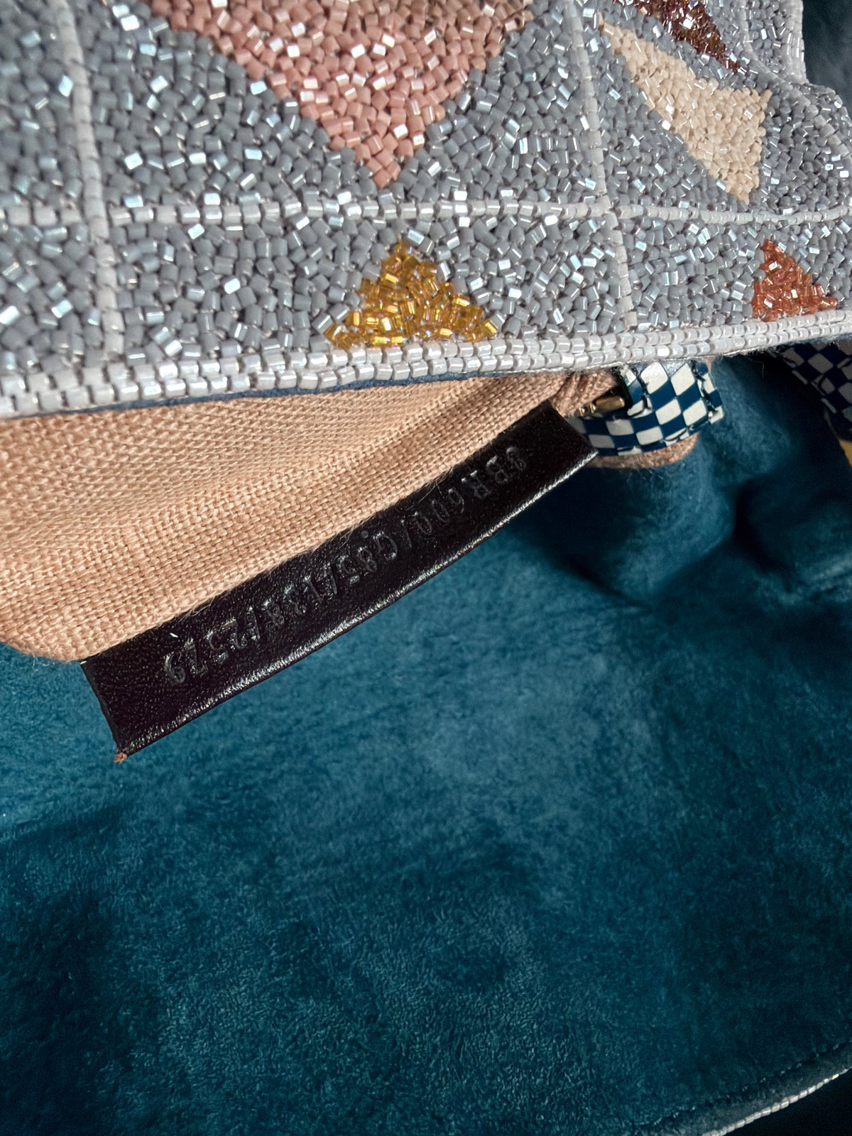 Ultra rare! Limited Edition vintage Fendi grey geometric multicoloured beaded baguette