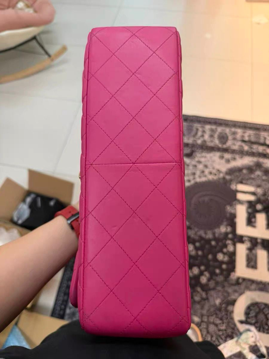 Chanel hot pink lambskin jumbo classic flap