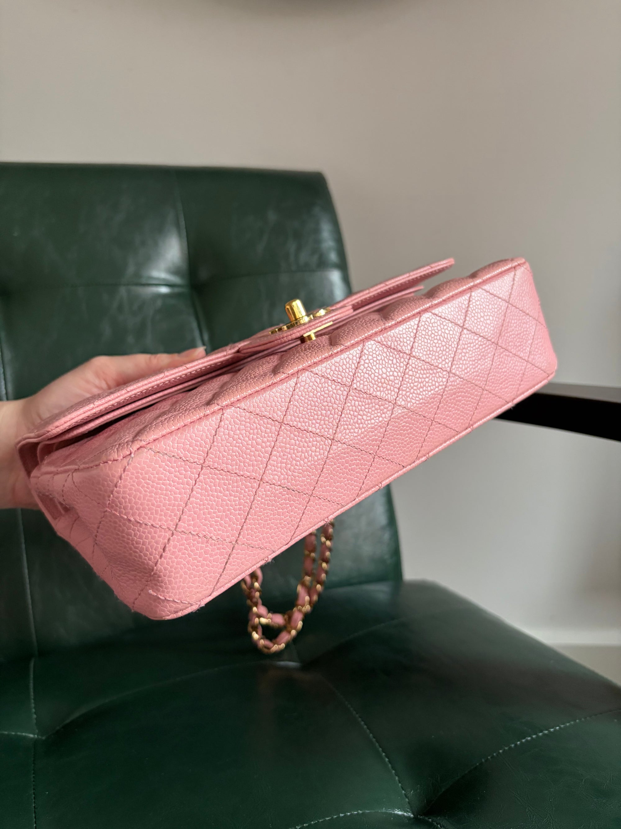 Rare! Series 9 Chanel Rose Sakura Pink Vintage Caviar Medium Classic Flap 24ct Gold Hardware