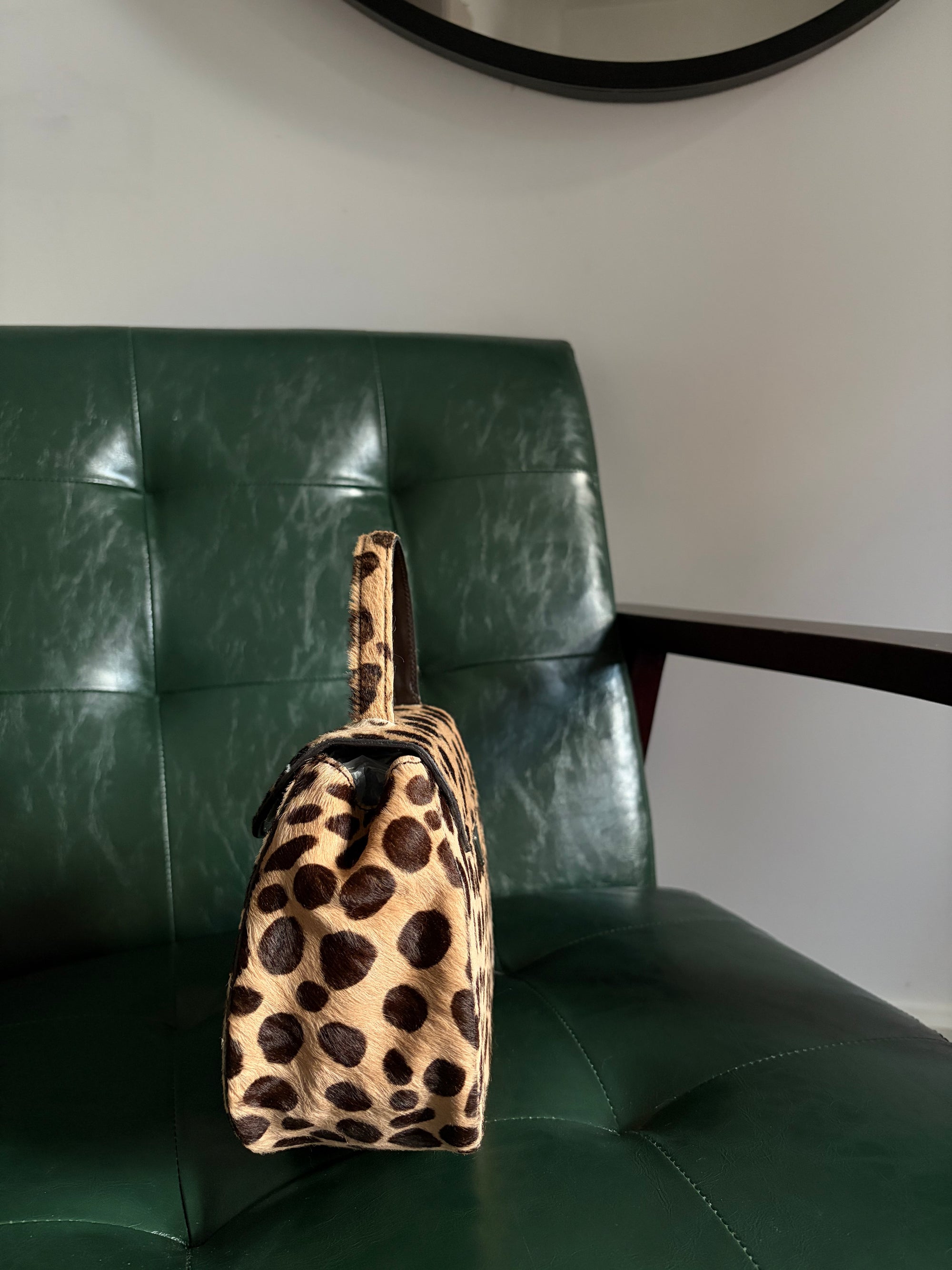 Vintage Prada pony hair cheetah print top handle bag