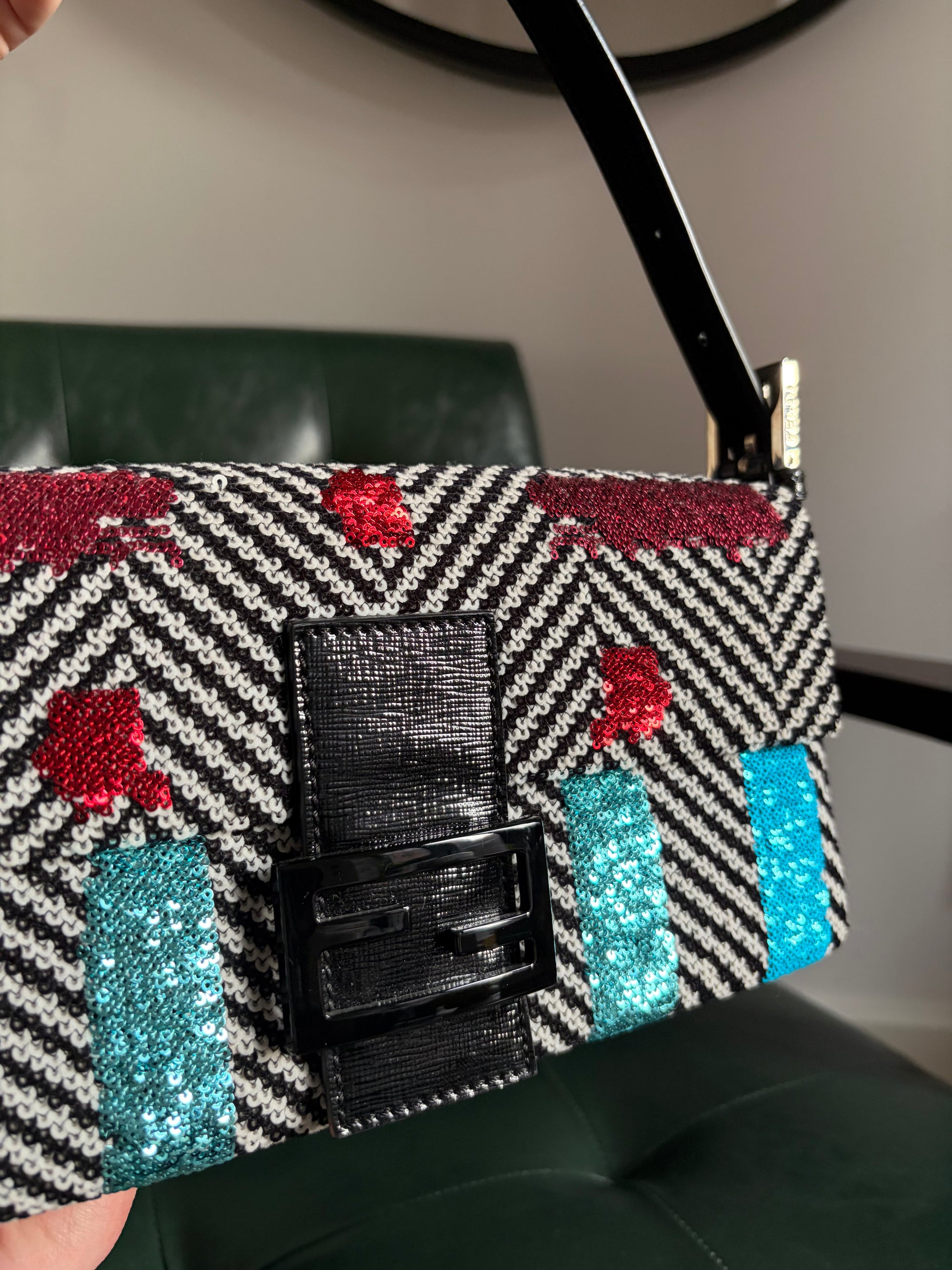 Fendi chevron sequin colour block baguette bag