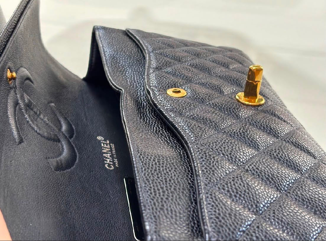 Pre-order - Chanel Series 6 vintage black caviar medium classic flap bag 24 carat gold plated hardware