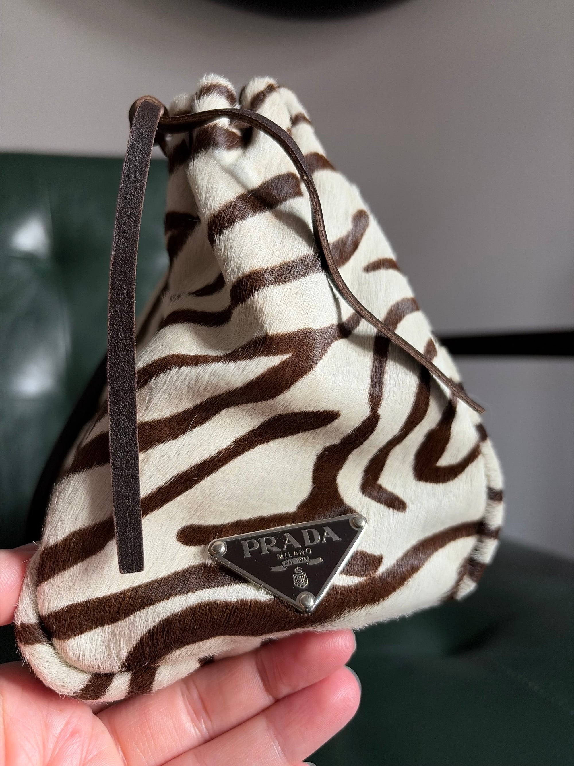 Vintage Prada Zebra Print Pony Hair Top Handle Bag